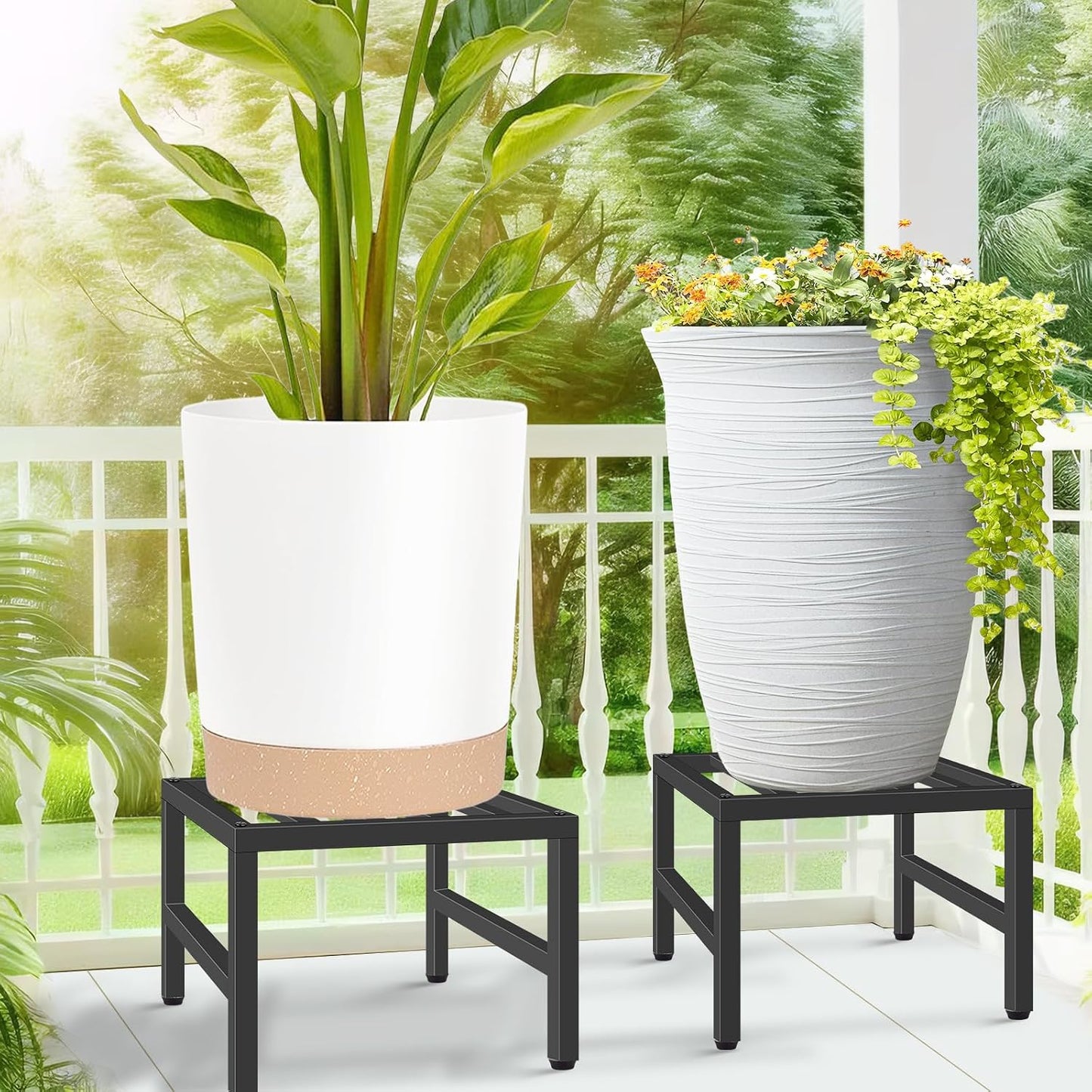 Plant Stand Indoor Outdoor, Heavy Duty Wrought Iron Pedestal Stands 2 Pack | Metal Plant Stand for Indoor Outdoor