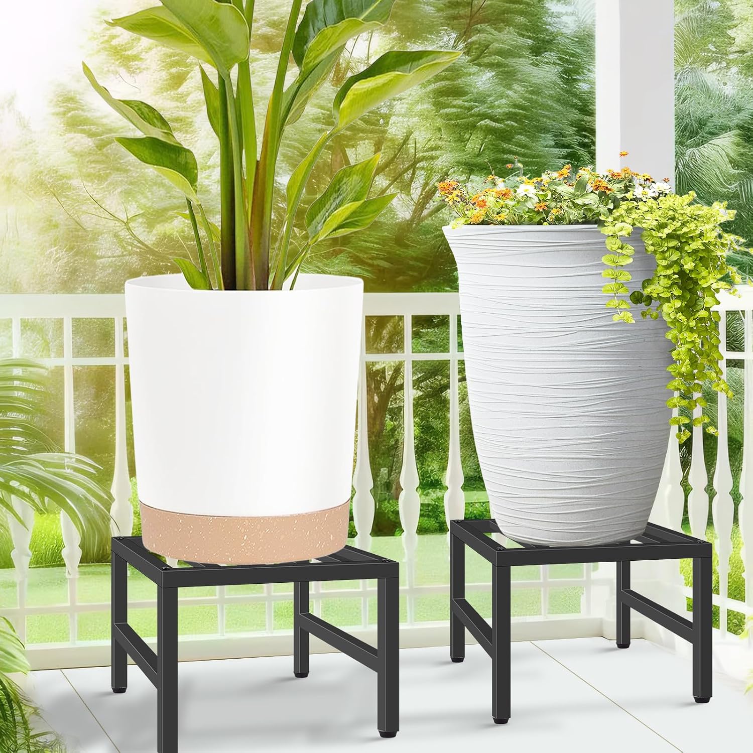 Plant Stand Indoor Outdoor, Heavy Duty Wrought Iron Pedestal Stands 2 Pack | Metal Plant Stand for Indoor Outdoor