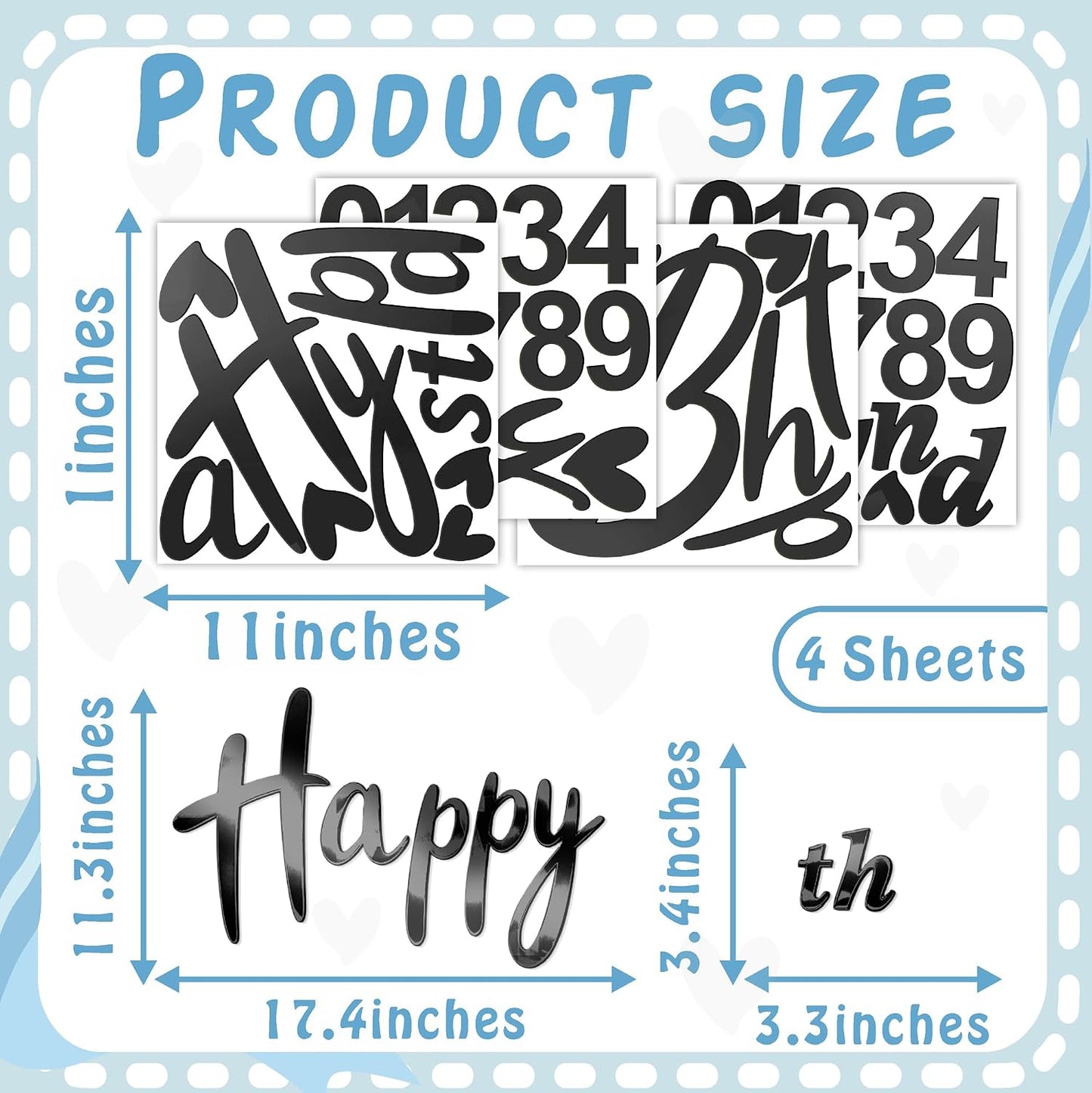 0-9 Number Black Birthday Party Decals for Balloon Arch Wall DIY Ages Peel / Black Mirror Birthday