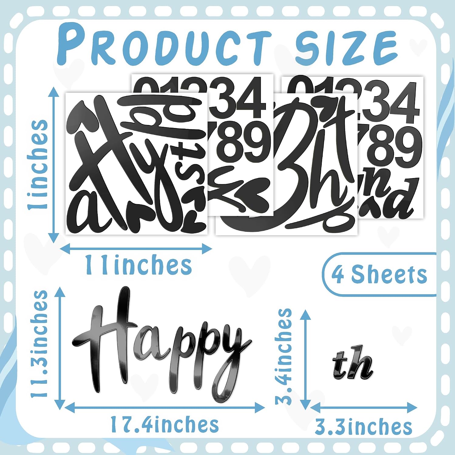 0-9 Number Black Birthday Party Decals for Balloon Arch Wall DIY Ages Peel / Black Mirror Birthday