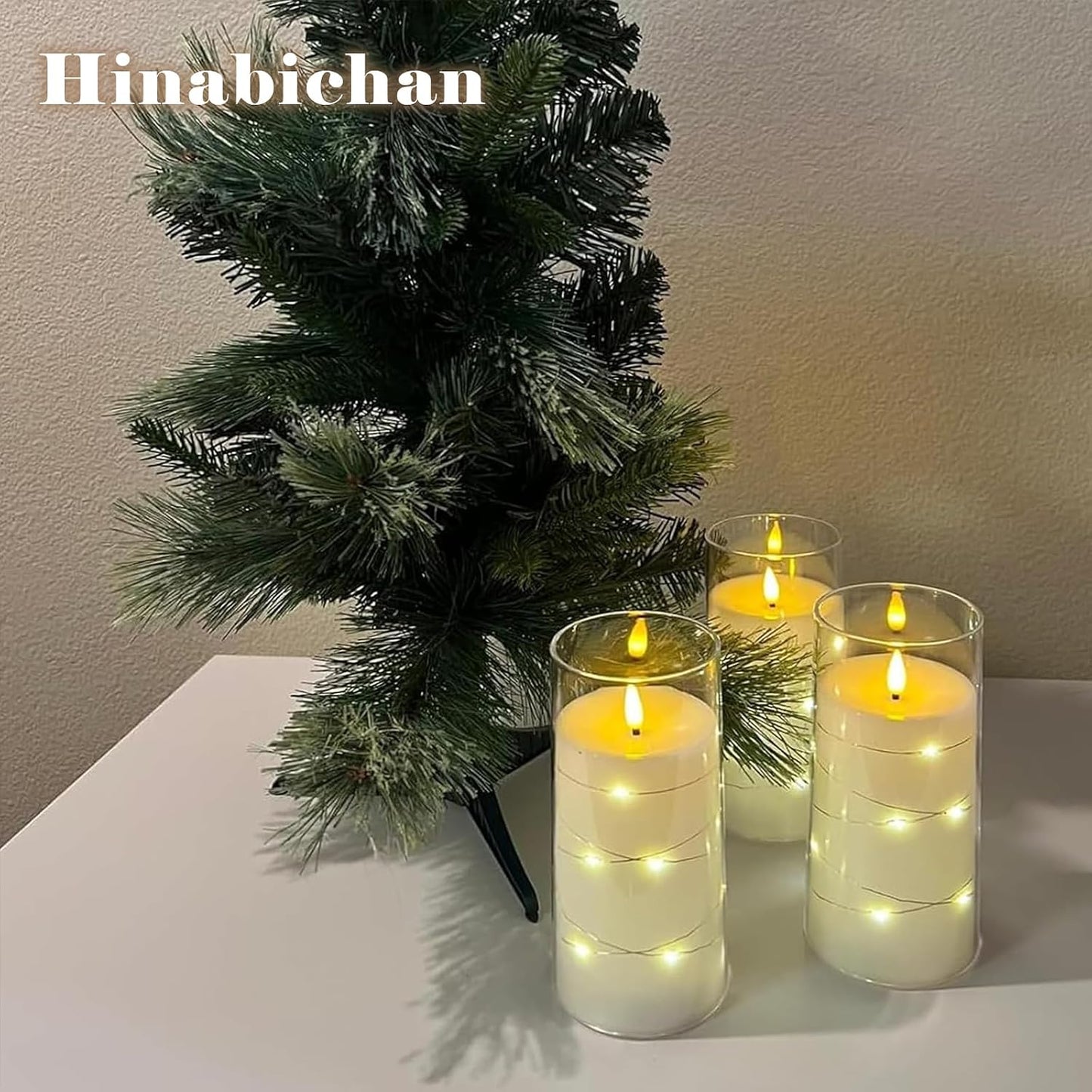 Flickering Flameless Candles with Remote Timer, 6pcs LED Battery Operated Candles with Embedded String Lights White, D3