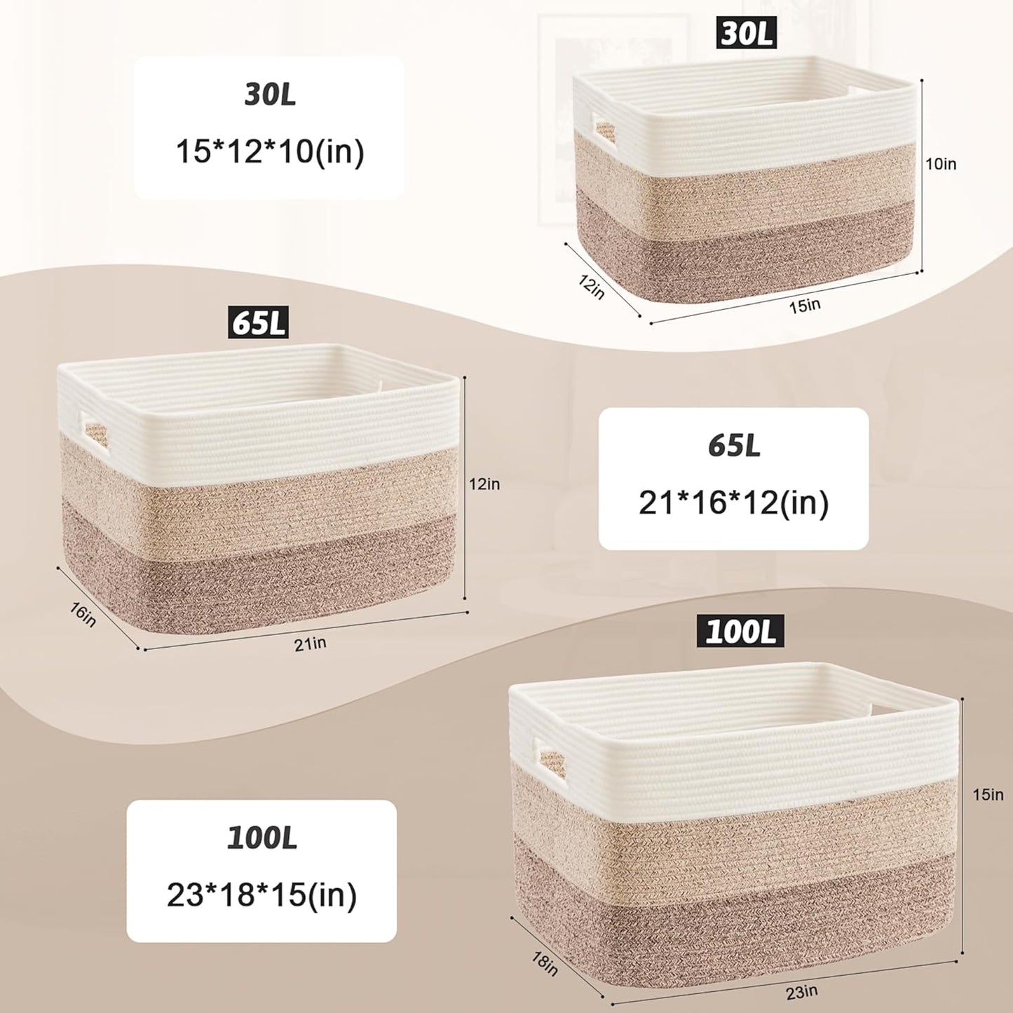 Rectangle Woven Baskets for Storage / 65L