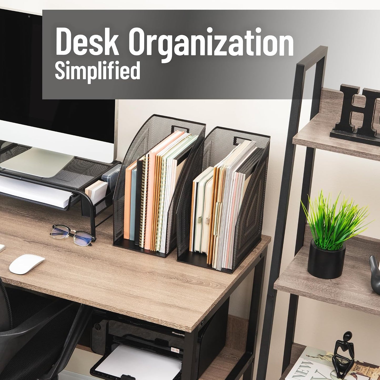 Mind Reader Vertical File Organizers, Desktop File Holders for Folders, Magazines, and Paperwork, Workspace Organizer