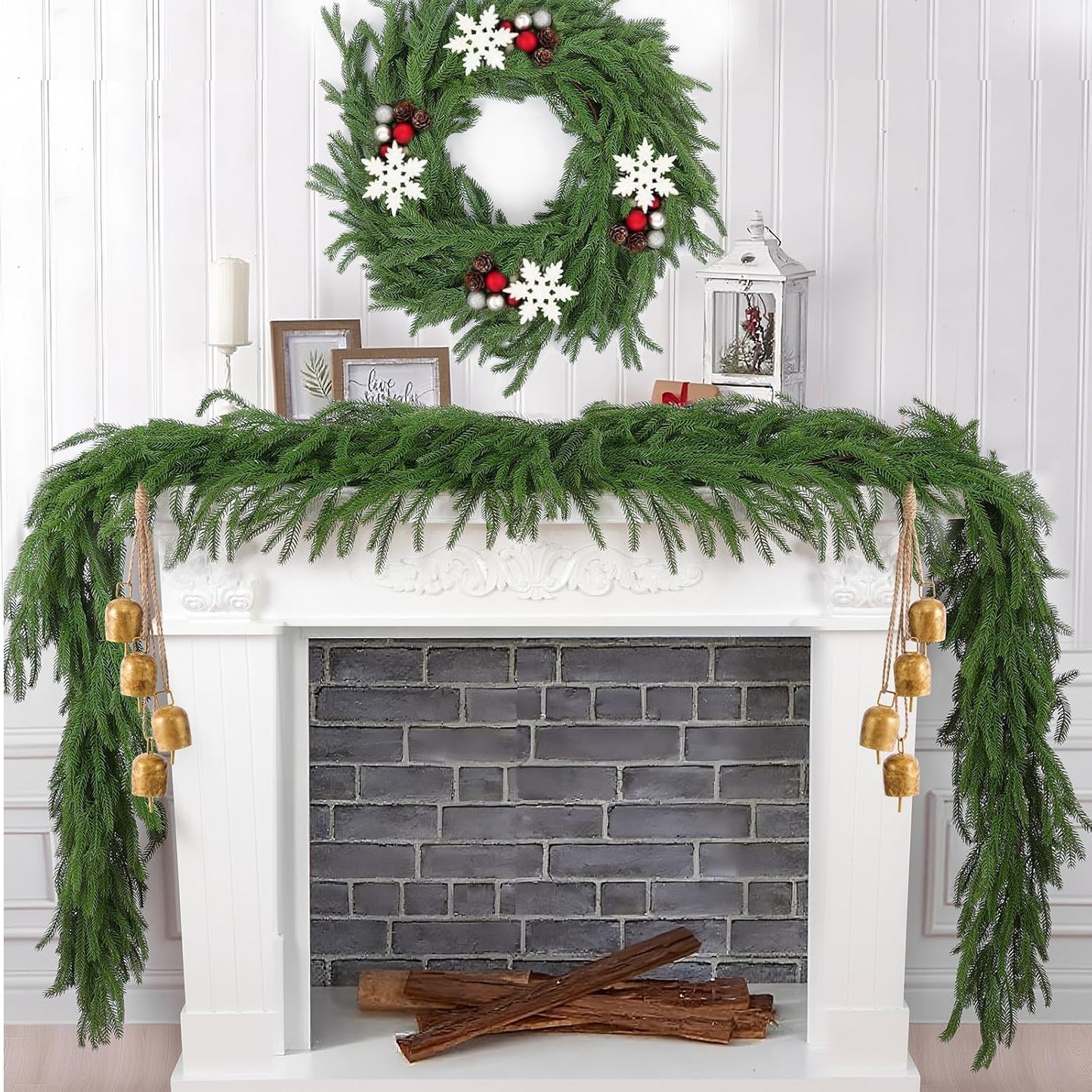 Hananona 4Pcs 6Ft Artificial Norfolk Pine Garlands, Real Touch Winter Pine Garland, Green Artificial Greenery Garland