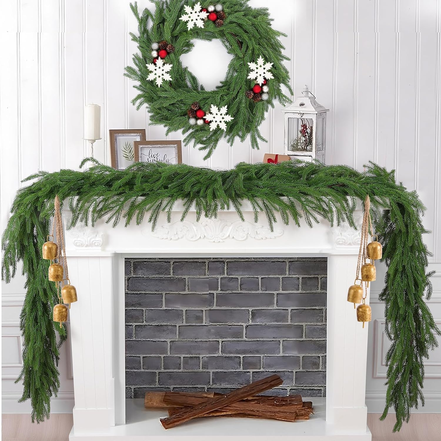 Hananona 4Pcs 6Ft Artificial Norfolk Pine Garlands, Real Touch Winter Pine Garland, Green Artificial Greenery Garland
