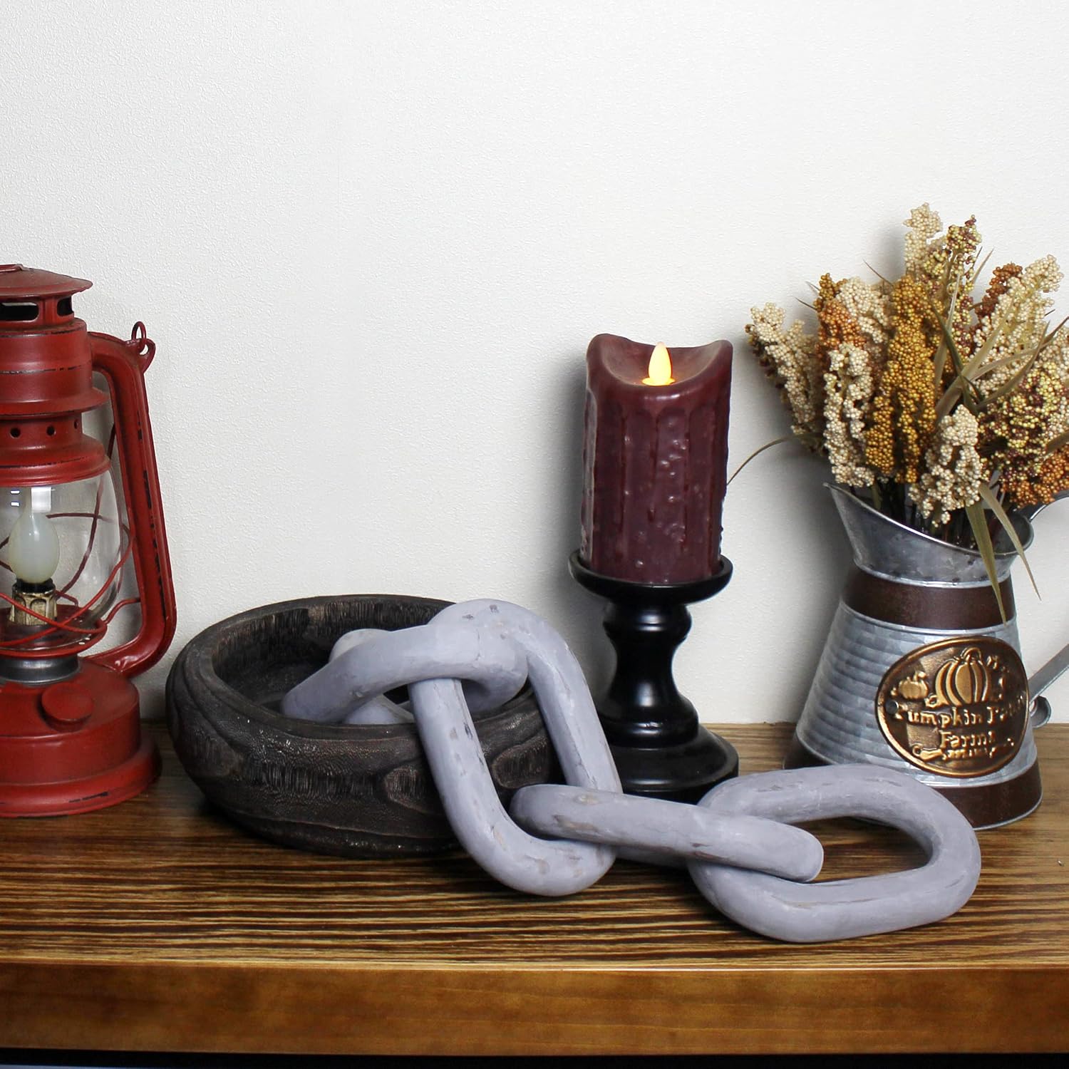 Rustic Wood Chain Link Decor Farmhouse Hand Carved Wood Link / Distressed Grey
