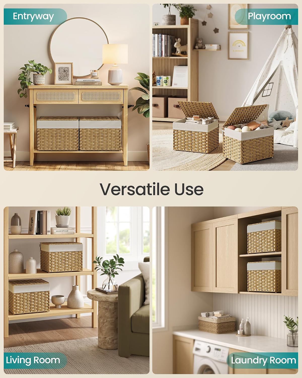 Metal Frame / Woven Blanket Storage Bin / 35 L / Natural