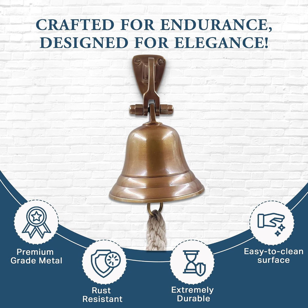 3" Antique Solid Brass Bell Quality Marine Wall Mounted Ship Hanging Bell Perfect for Dinner, Indoor, Outdoor, School