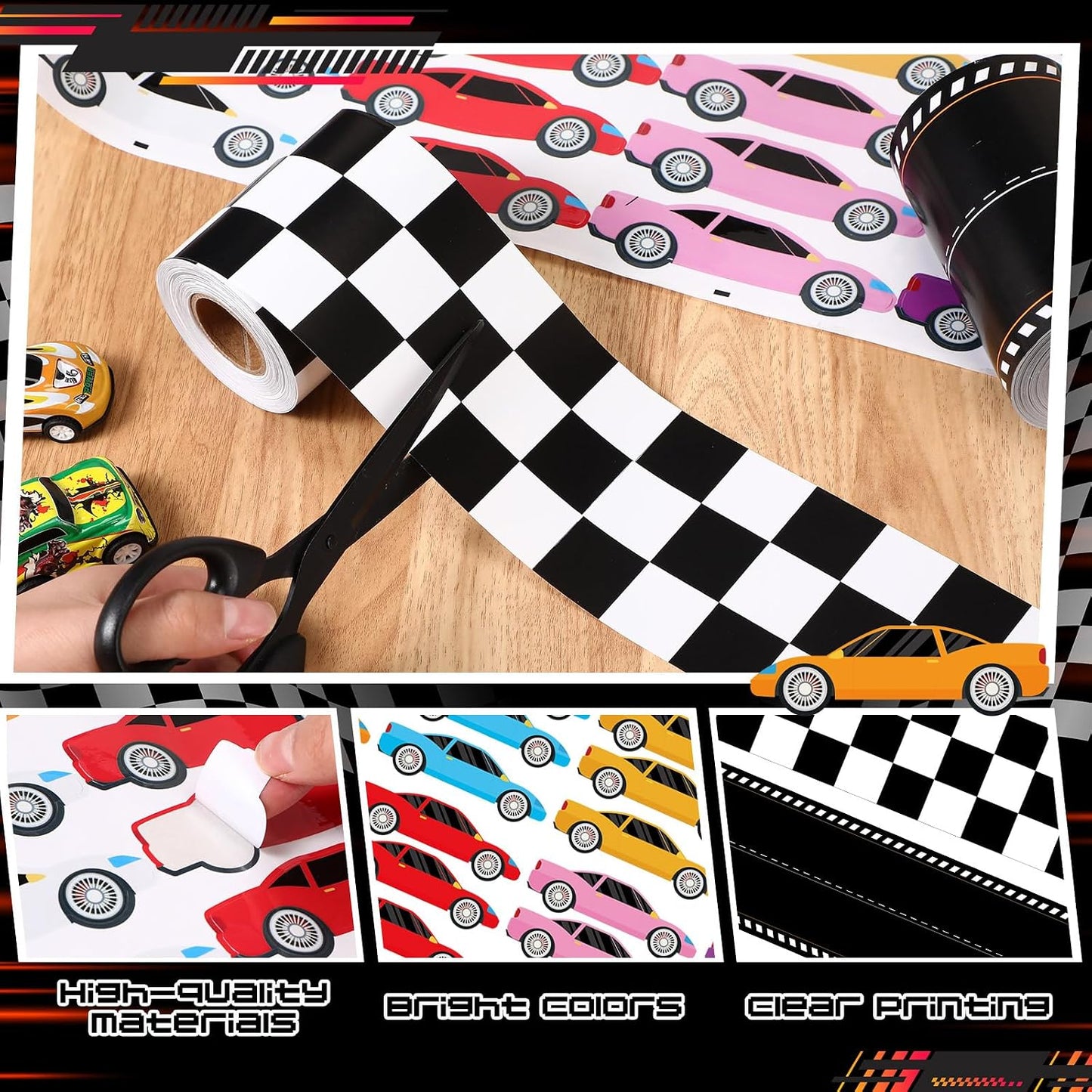 24 Car Stickers for Race Party Decoration Trim / Checkered / Black and White