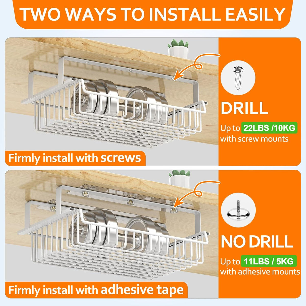 ENONCI Under Desk Storage Drawer Slide Out No Drill Metal Cabinet | Shelf Storage Basket Cabinet, Under Table Drawer