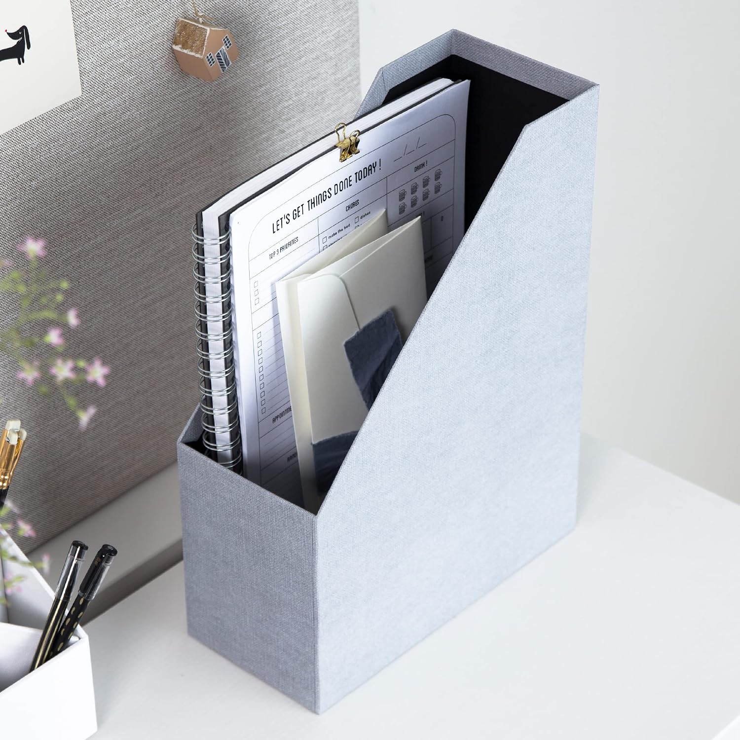 Bigso Box of Sweden Estelle Canvas Fiberboard Upright Magazine Storage Box | Magazine Holder & Organizer for Papers &