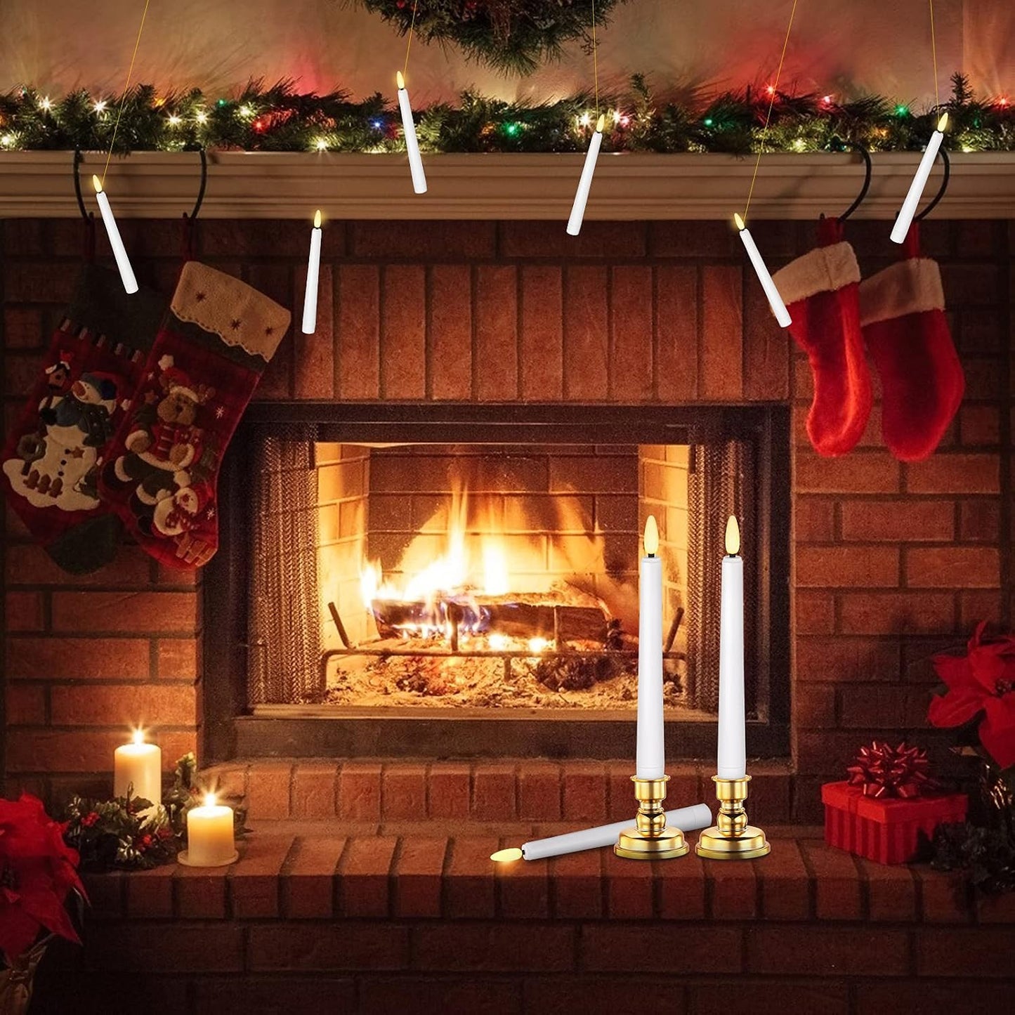 Daord LED Christmas Window Candle with 2 Remotes Battery Operated Flameless Taper Candles Warm Light Flickering and