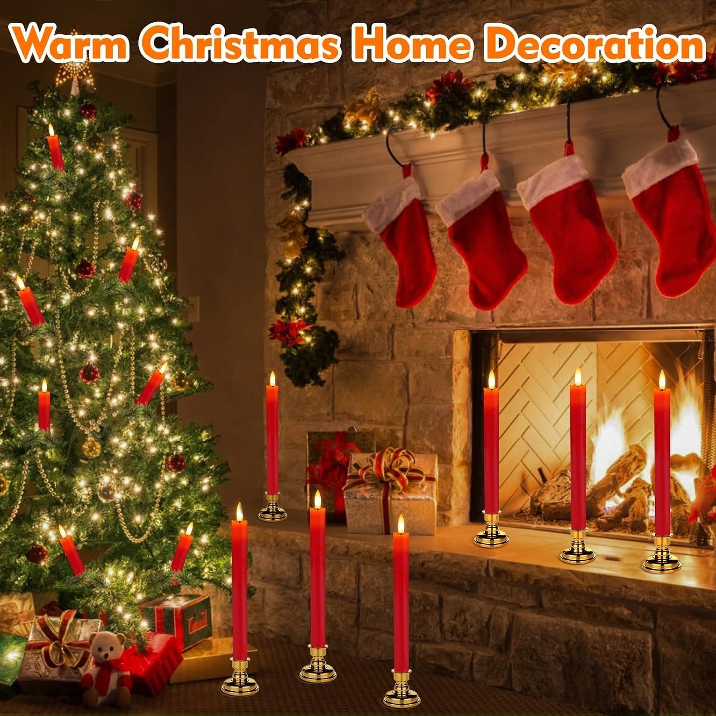 HINZER 6Pcs Flameless Taper Candles with Remote, Fall Wedding Home Decor | Battery Operated Candles Flickering 9.6 inch