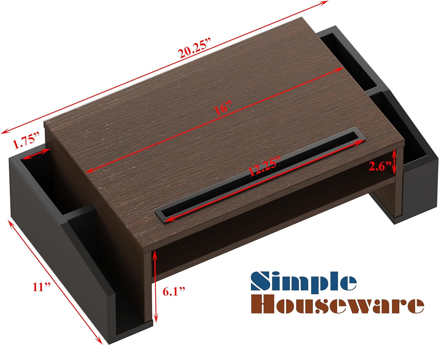 Simple Houseware Desk Monitor Stand Riser w/ Adjustable Tray, Espresso | Built-In Tablet Slot and Side Storage