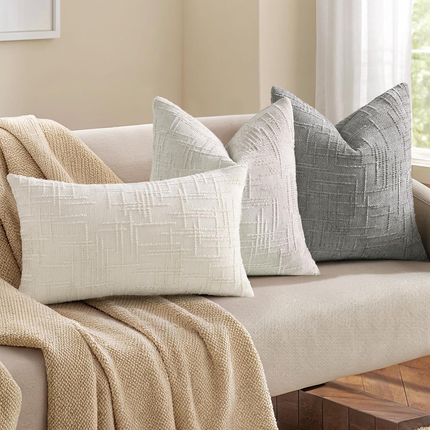 Fall Chenille Throw Pillow Covers Textured Soft Slubby Couch / Neutral Grey / 18 x 18 / Set of 2