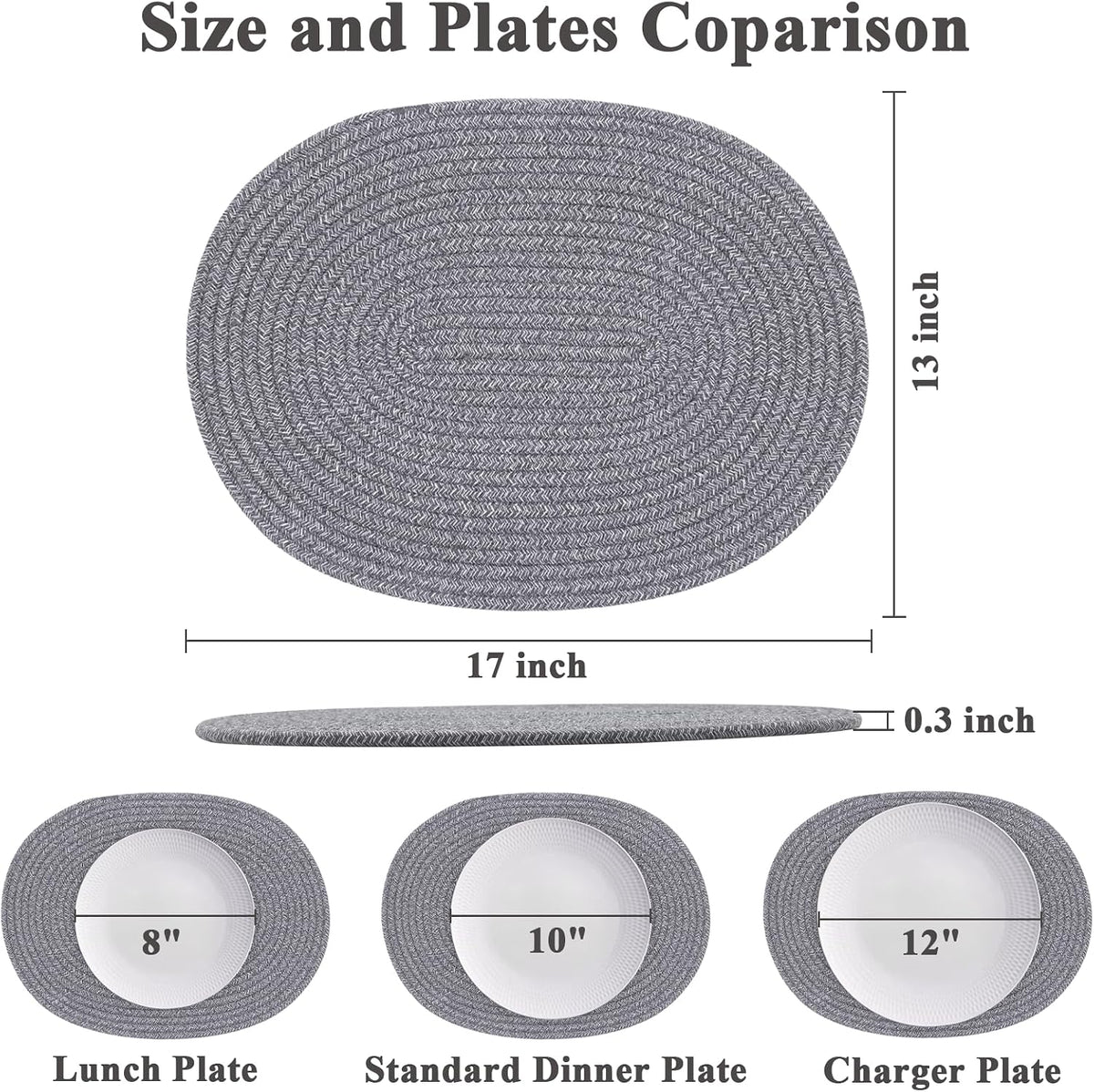 Oval Woven Placemats Set of 6, Boho Cotton Rope Braided Table Mats, 17x13 Inches Non Slip Heat Resistant Place Mats for