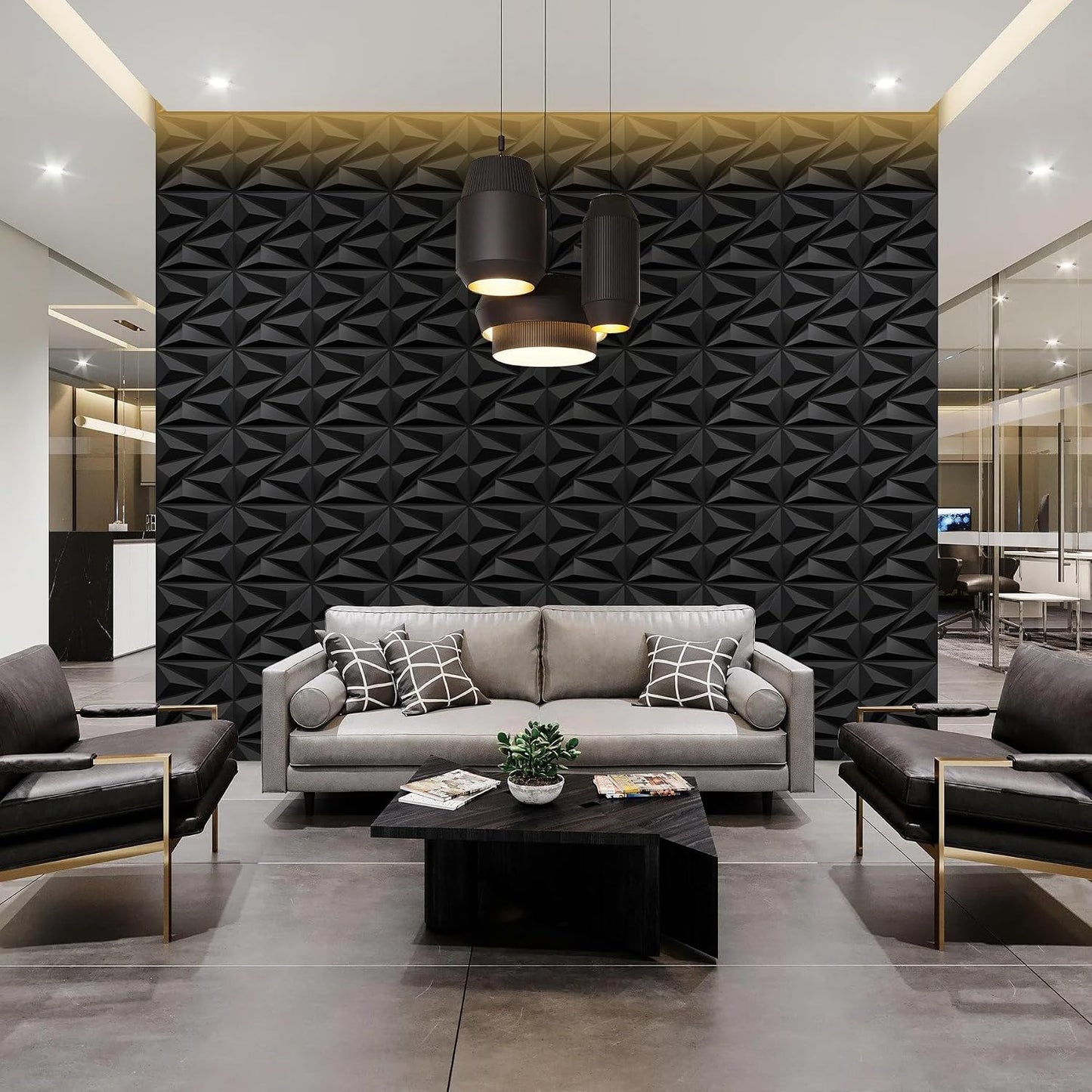 STICKGOO Black Diamond 3D Wall Panels, 12''x12'', 33 Pack | PVC Accent Wall Panels for Interior Wall Decor, Living