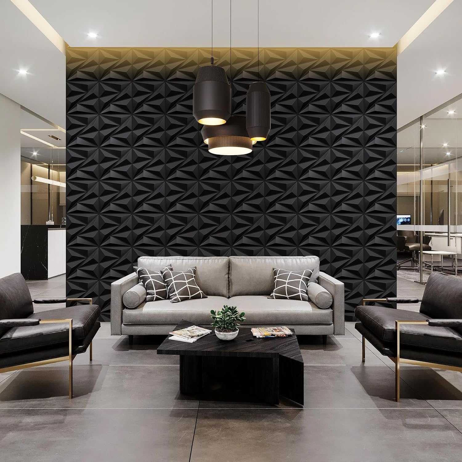 STICKGOO Black Diamond 3D Wall Panels, 12''x12'', 33 Pack | PVC Accent Wall Panels for Interior Wall Decor, Living