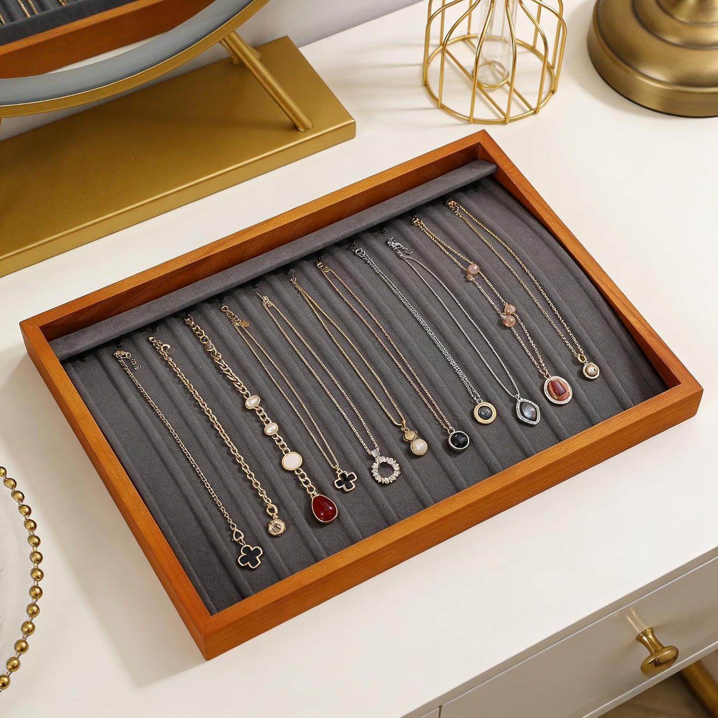 13 Hooks Necklace Organizer Large Jewelry Trays / Gray / Necklace Tray1-w 9.45" x H 1.18"x L 13.78
