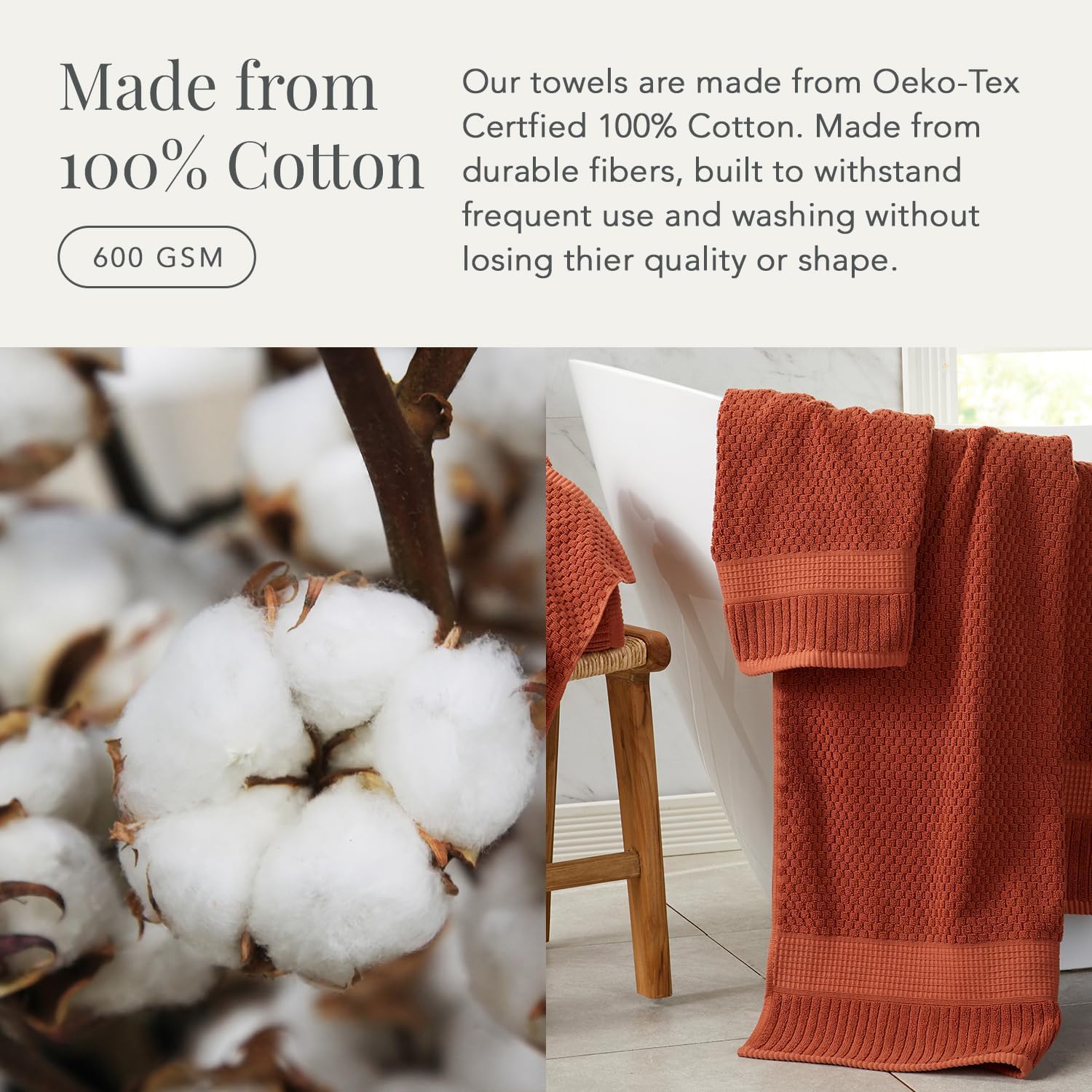 NY Loft 100% Cotton 4-Pack Bath Towel Set | Clay | Oeko-TEX | Quick-Dry | Four 30" x 52" Bath Towels | Super Absorbent