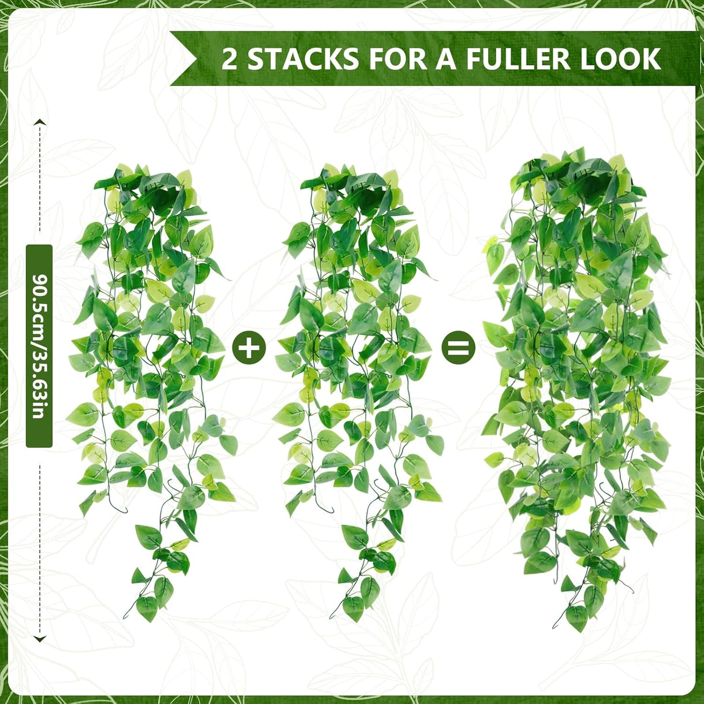 Faux Hanging Plant Artificial Greenery / Green Pothos Ivy Vines / Set of 2