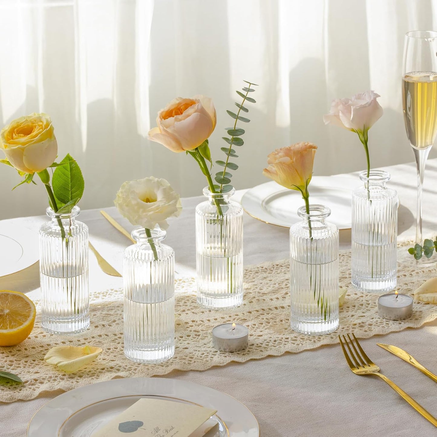 Small Vases for Flowers Mini Glass Bud Vases in Bulk / Clear / 5.2 Inch / Set of 6