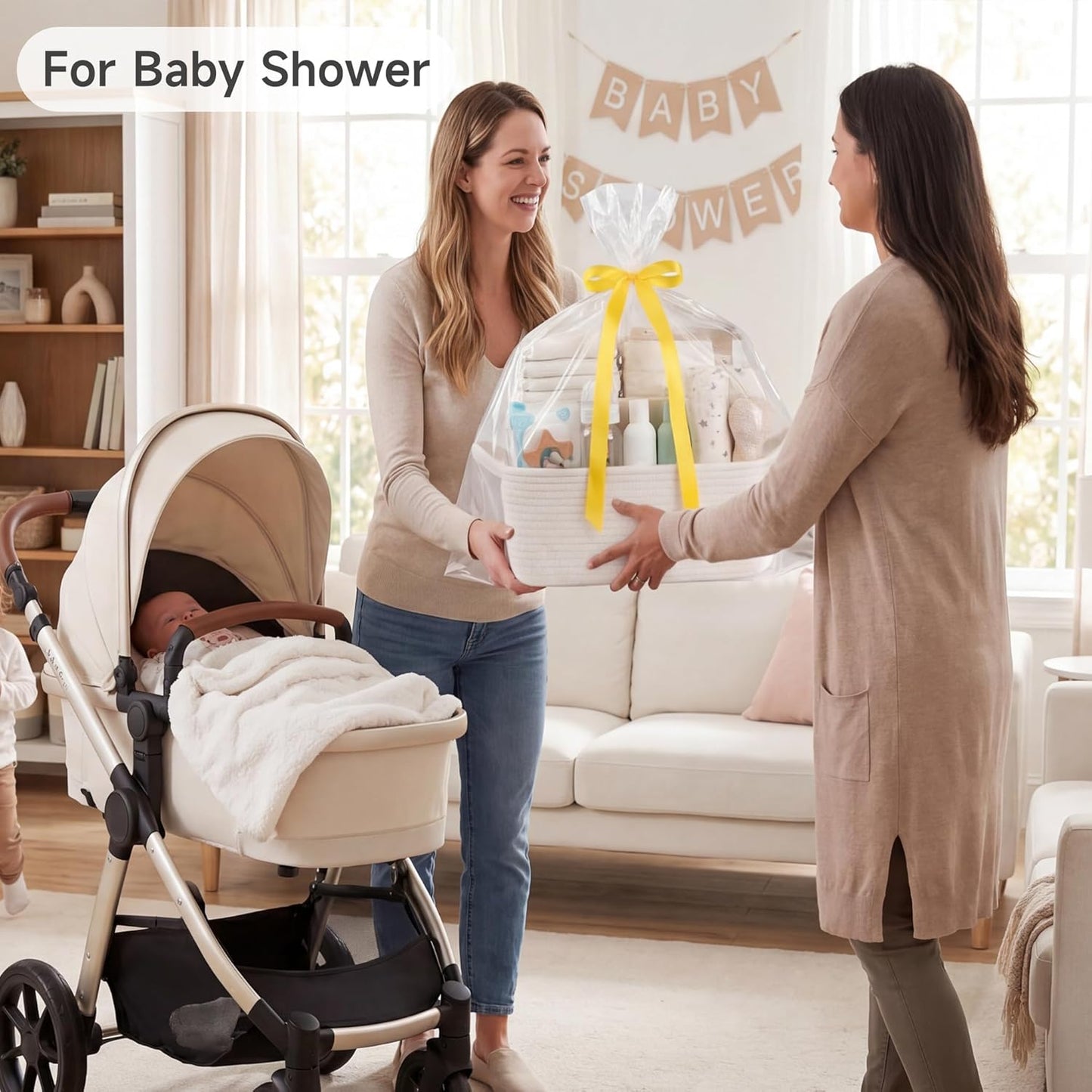 Woven Baby Shower Basket for Nursery & Pet Toys / White / Medium: 13.5l*10w*6h