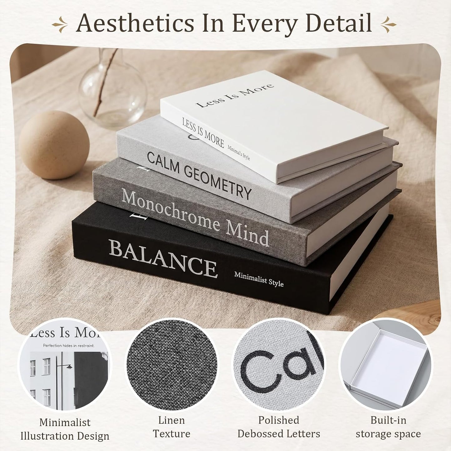 Decorative Books / Neutral / Black Gray White / Set of 8