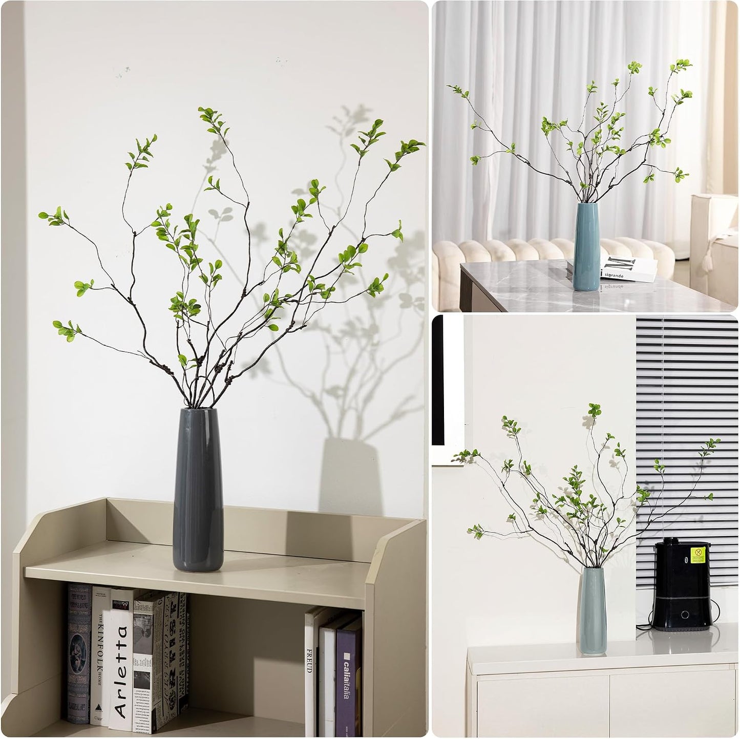 Faux Greenery Stems Branches for Vases / Green / Set of 4