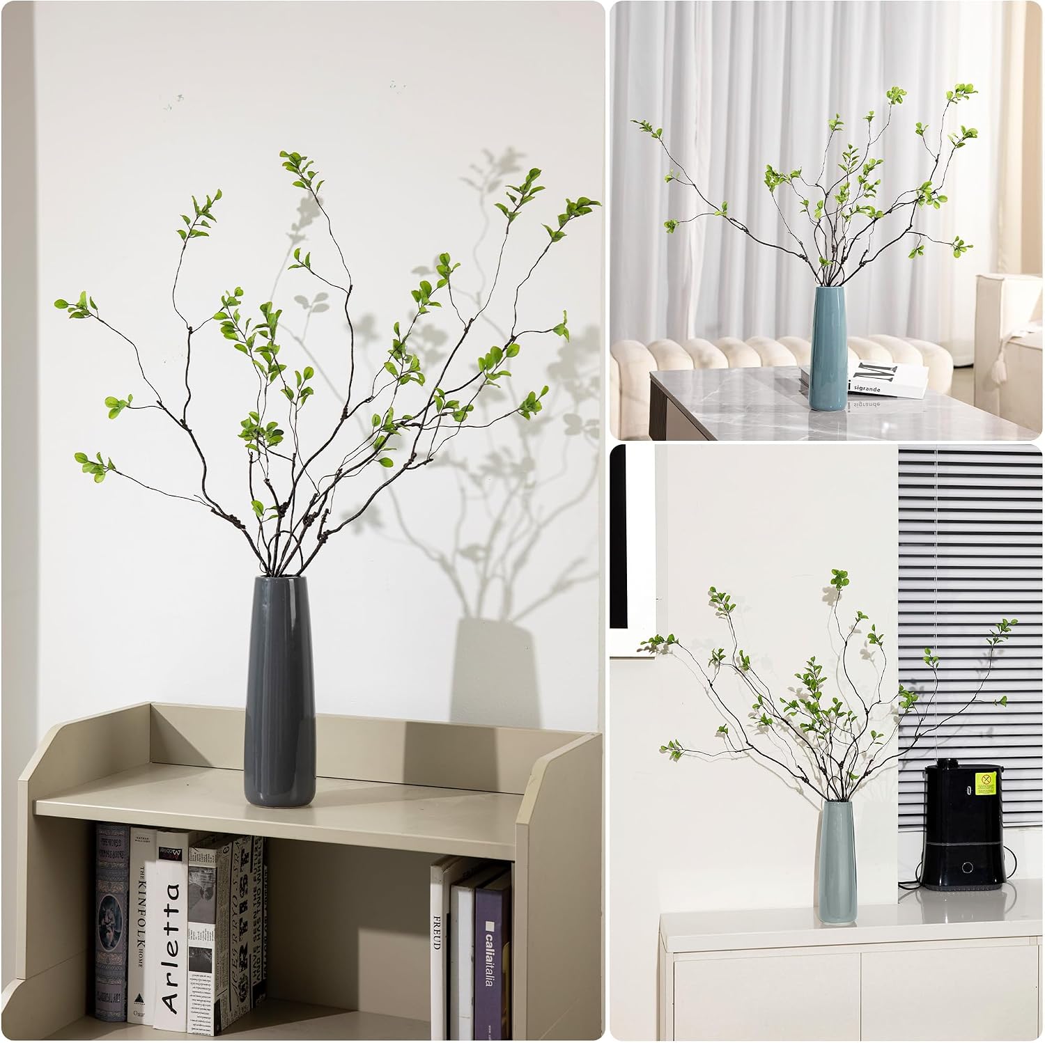 Faux Greenery Stems Branches for Vases / Green / Set of 4