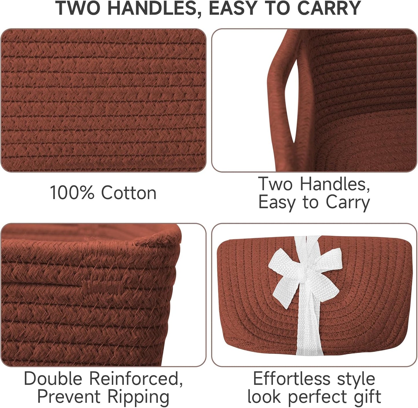 Small Woven Baskets / 11.8"lx7.8"wx5.1"h / Brick Red / Set of 3