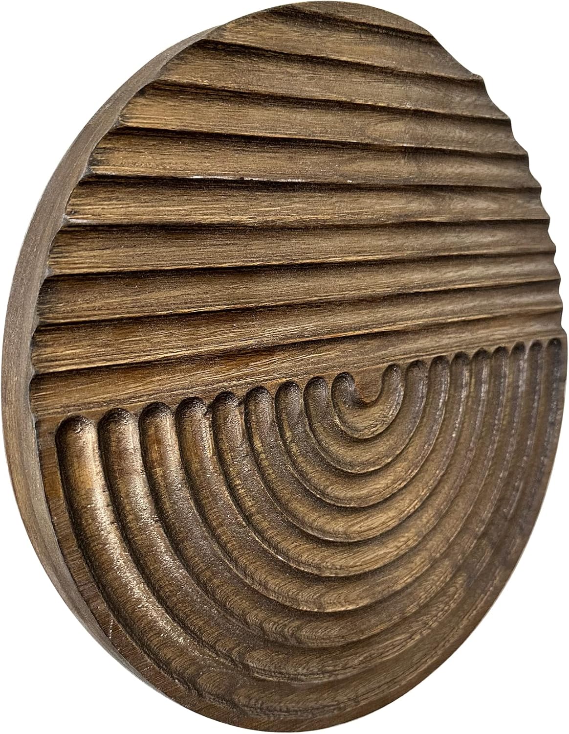 Hand-carved Wood Wall Decor featuring Artistic Round Design for Farmhouse and Country-style / Brown