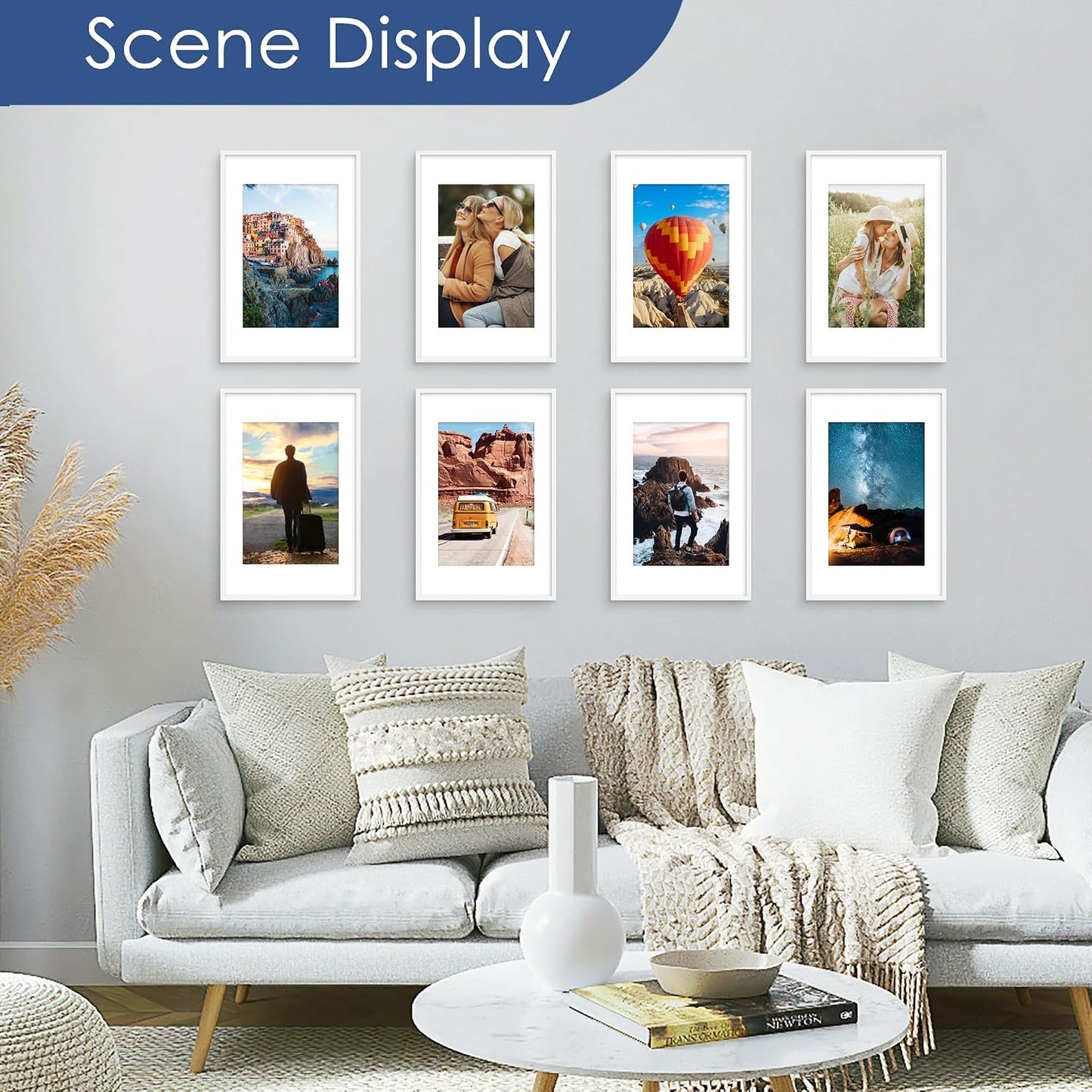 11x17 Picture Frame Set of 6, Wall Mount Display, White | Display Pictures 8x12 with Mat or 11x17 without