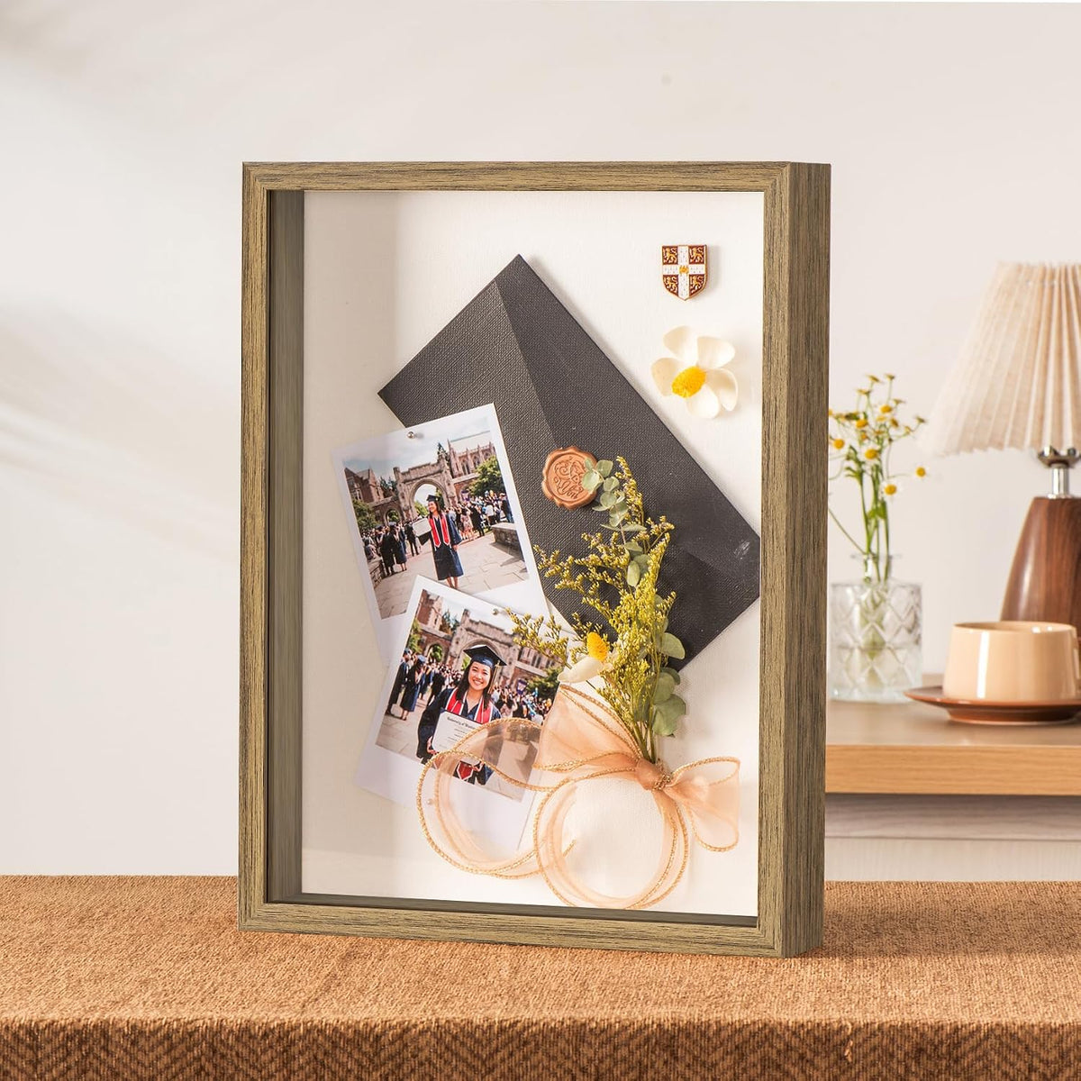 12x16 Large Shadow Box Frame with Thickened Acrylic Panel & Pins | With Push Pins, Deep 1.7" Brown Shadow Box Display