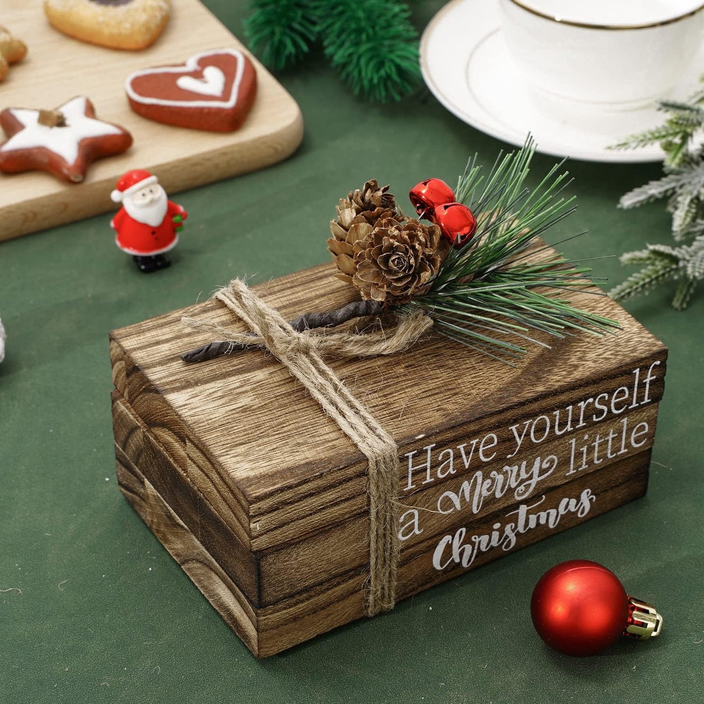 Christmas Wooden Tiered Tray Decor Merry Christmas Faux Decorative Stacked Books Bundle Wooden Block
