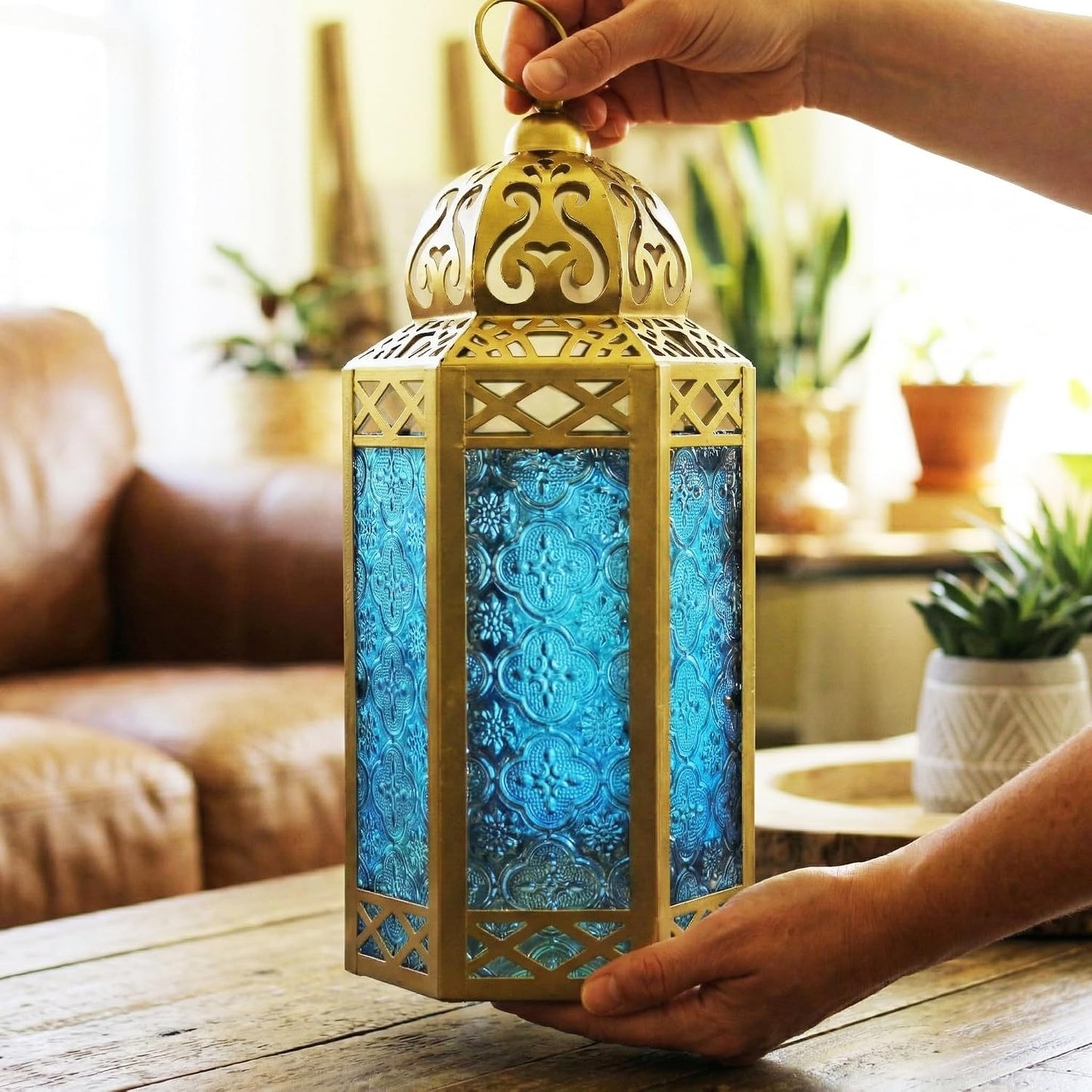 VELA LANTERNS 6-Pack Gold Metal Moroccan Decorative Candle Lantern Holder for Hanging or Table Centerpieces, Exotic