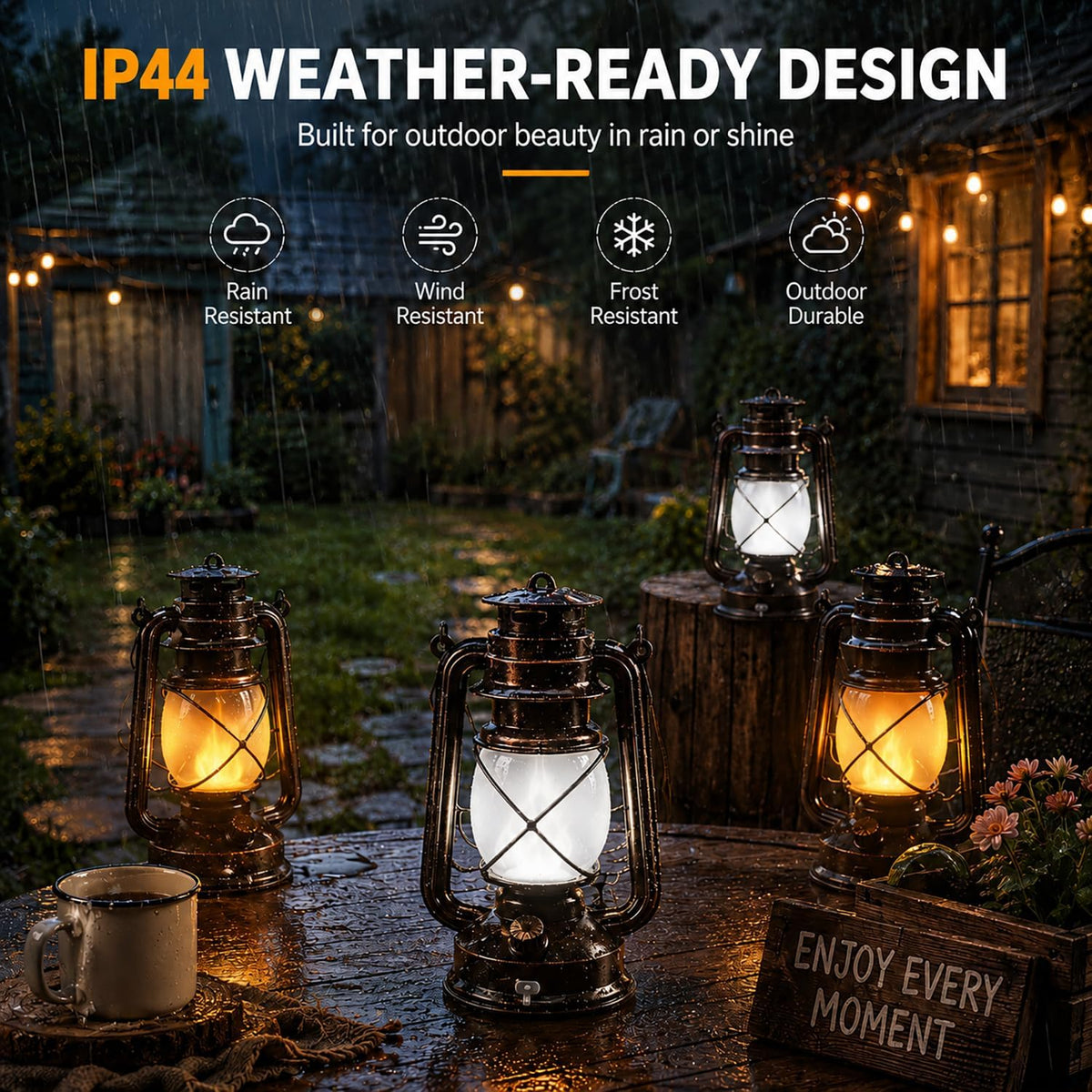Rechargeable LED Lanterns 4 Pack, USB Charging Vintage Bronze Camping Lamps with Flickering Flame, Remote Control 4