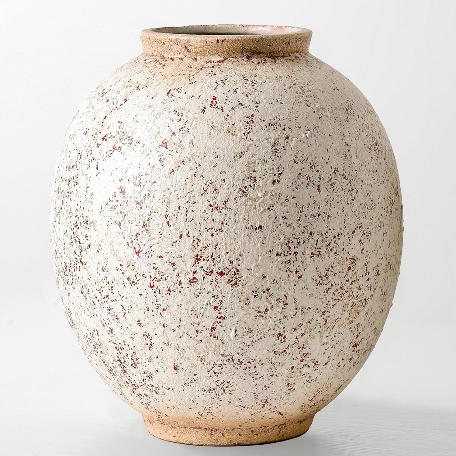 Large Round Ceramic Vase / 9.8"-oval / Retro-9.8 / Red