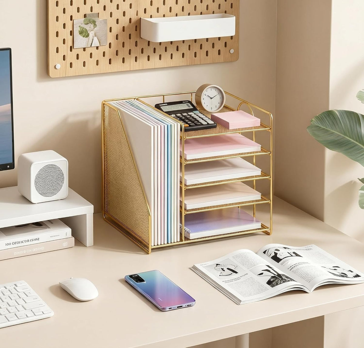 Desk Organizer, 5-Tier Paper Organizer Letter Tray, Gold | Desk Organizers and Accessories, Office Desk Accessories &