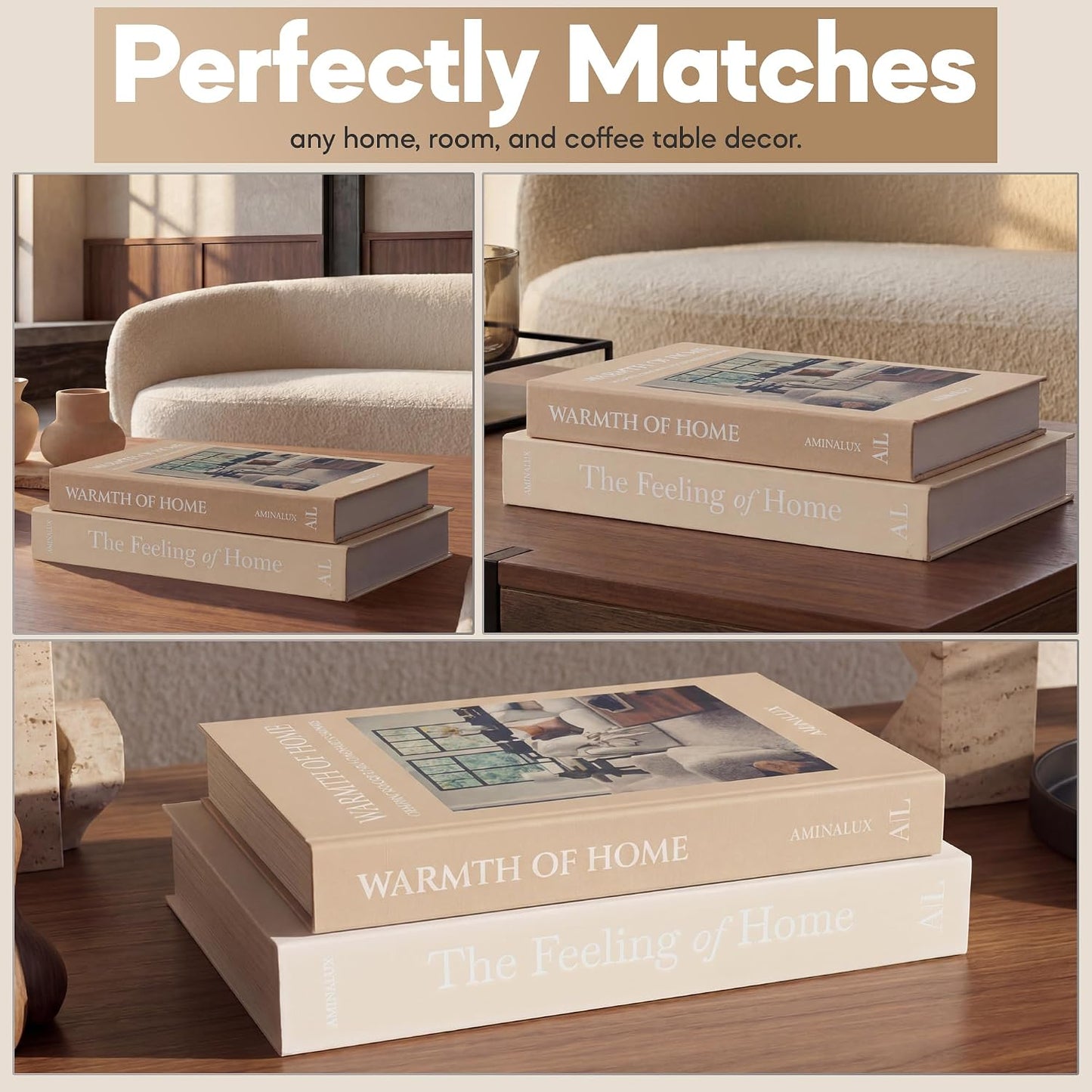 Faux Linen Book Boxes / Cream/beige / Set of 2