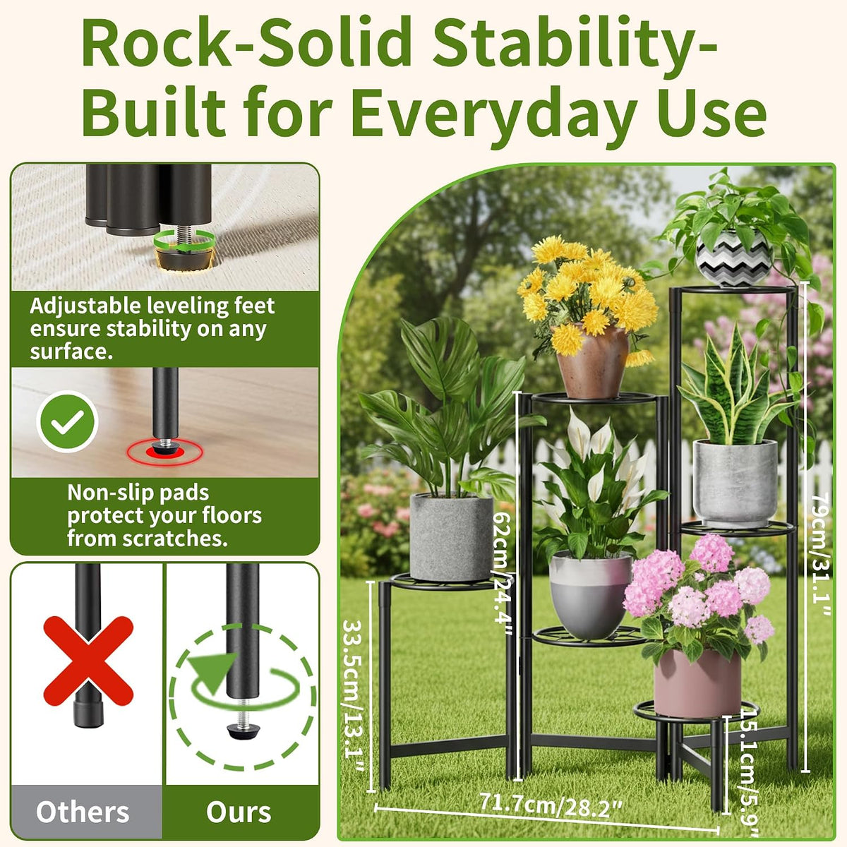 6 Tier Metal Plant Stands Outdoor Indoor, Heavy Duty Flower Pot Holder Potted Display Rack Shelf, Tall Corner Plant