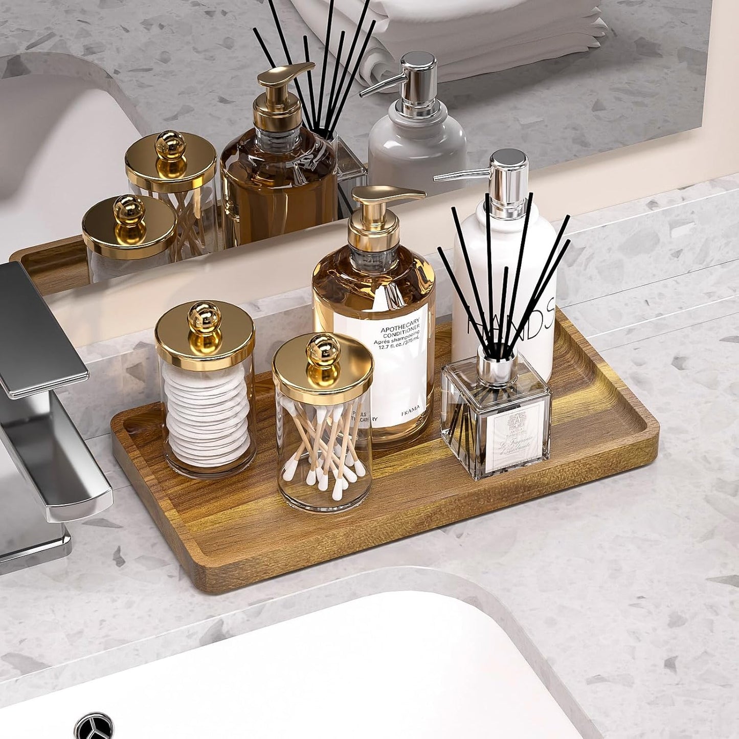 Wood Bathroom Vanity Tray for Soap Dispenser / Acacia / 11.8 x 6.1 x 0.8