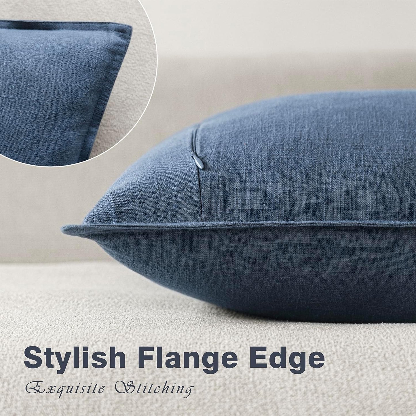 Decorative Linen Solid Throw Pillow Covers Soft Accent Euro / 18 x 18 / Blue Ashes / Set of 2