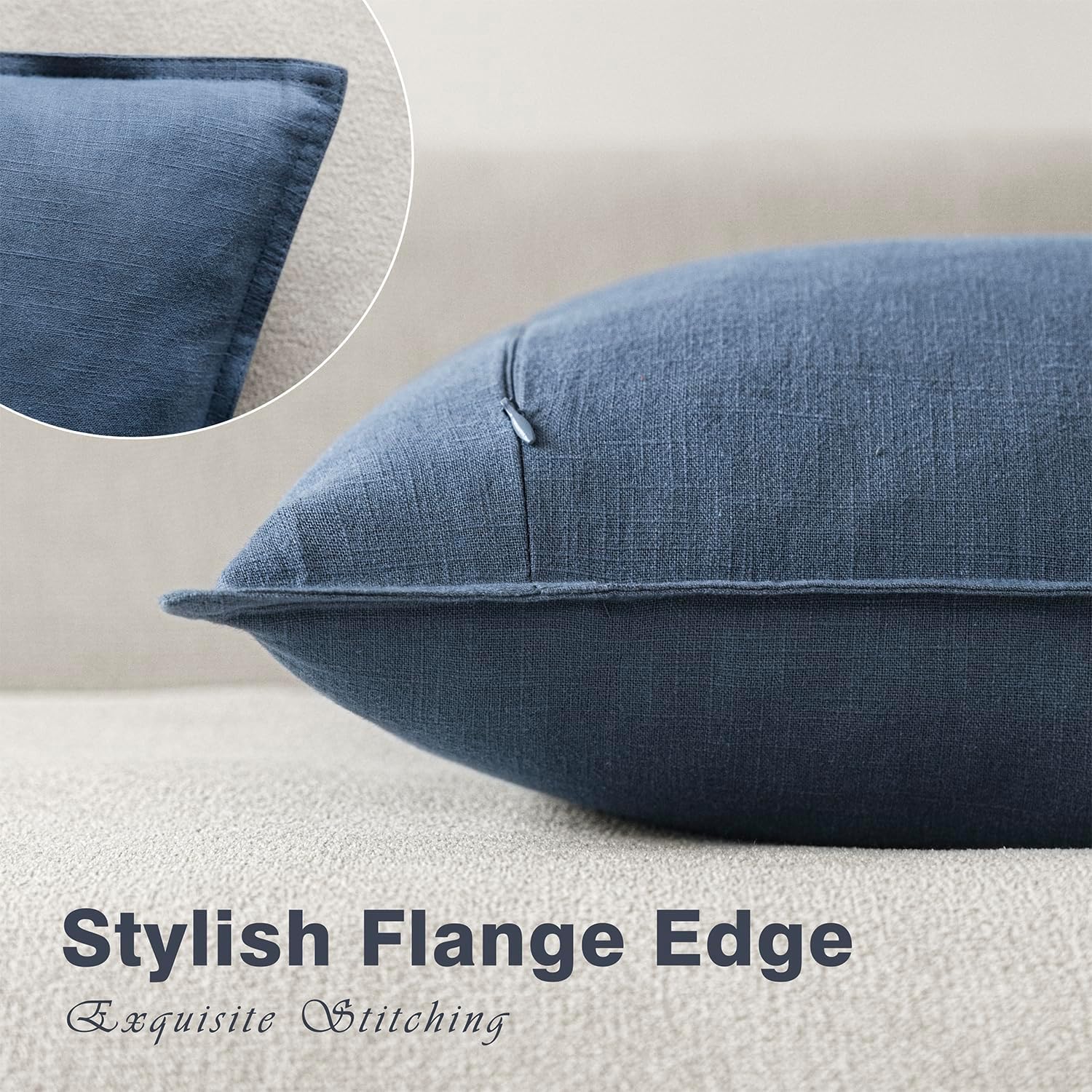 Decorative Linen Solid Throw Pillow Covers Soft Accent Euro / 18 x 18 / Blue Ashes / Set of 2