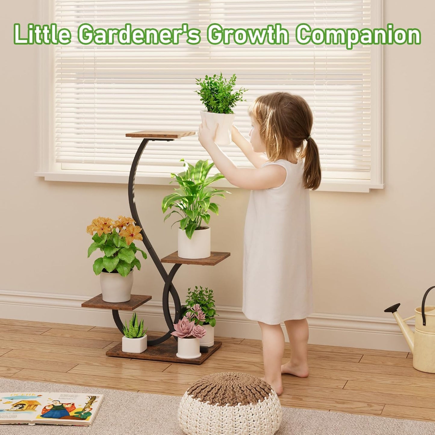BACEKOLL Plant Stand with Grow Lights 4 Tier Metal Indoor Plant Shelf 32" | S-Shaped Corner Plant Stands Indoor, Grow