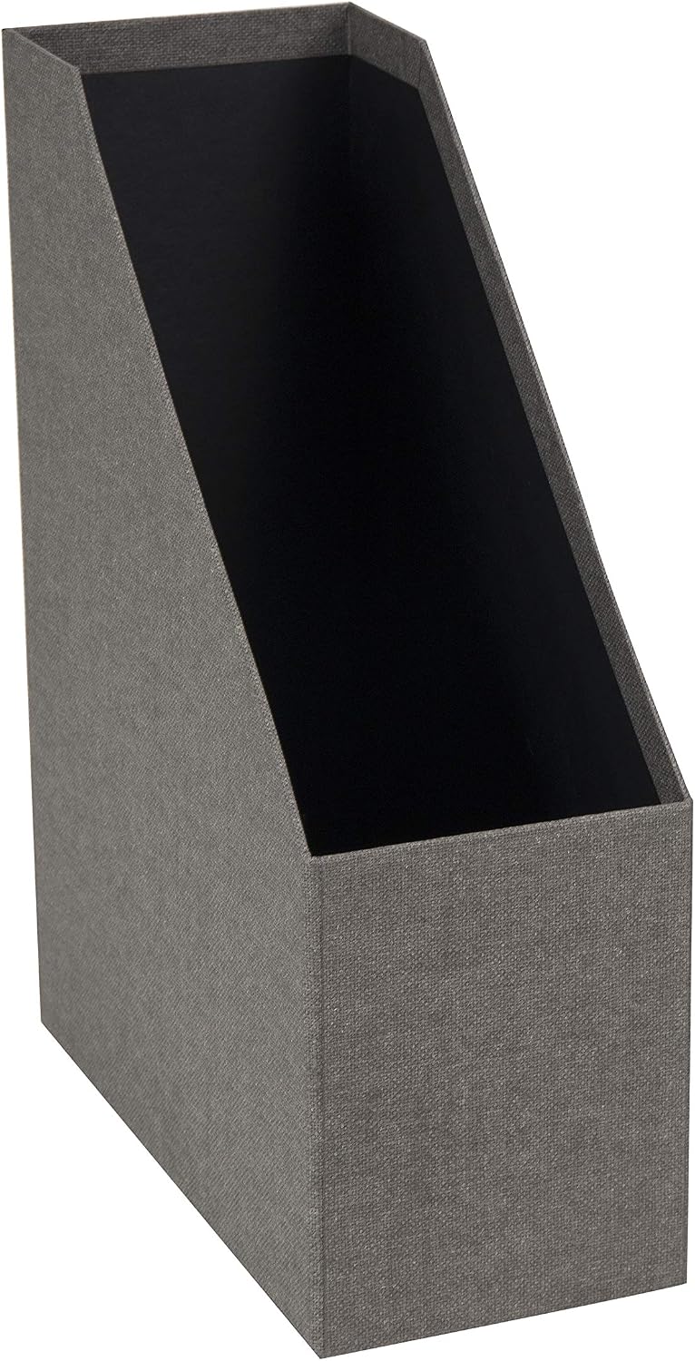 Bigso Box of Sweden Estelle Canvas Fiberboard Upright Magazine Storage Box Organizer for Papers & Catalogs w/Leather