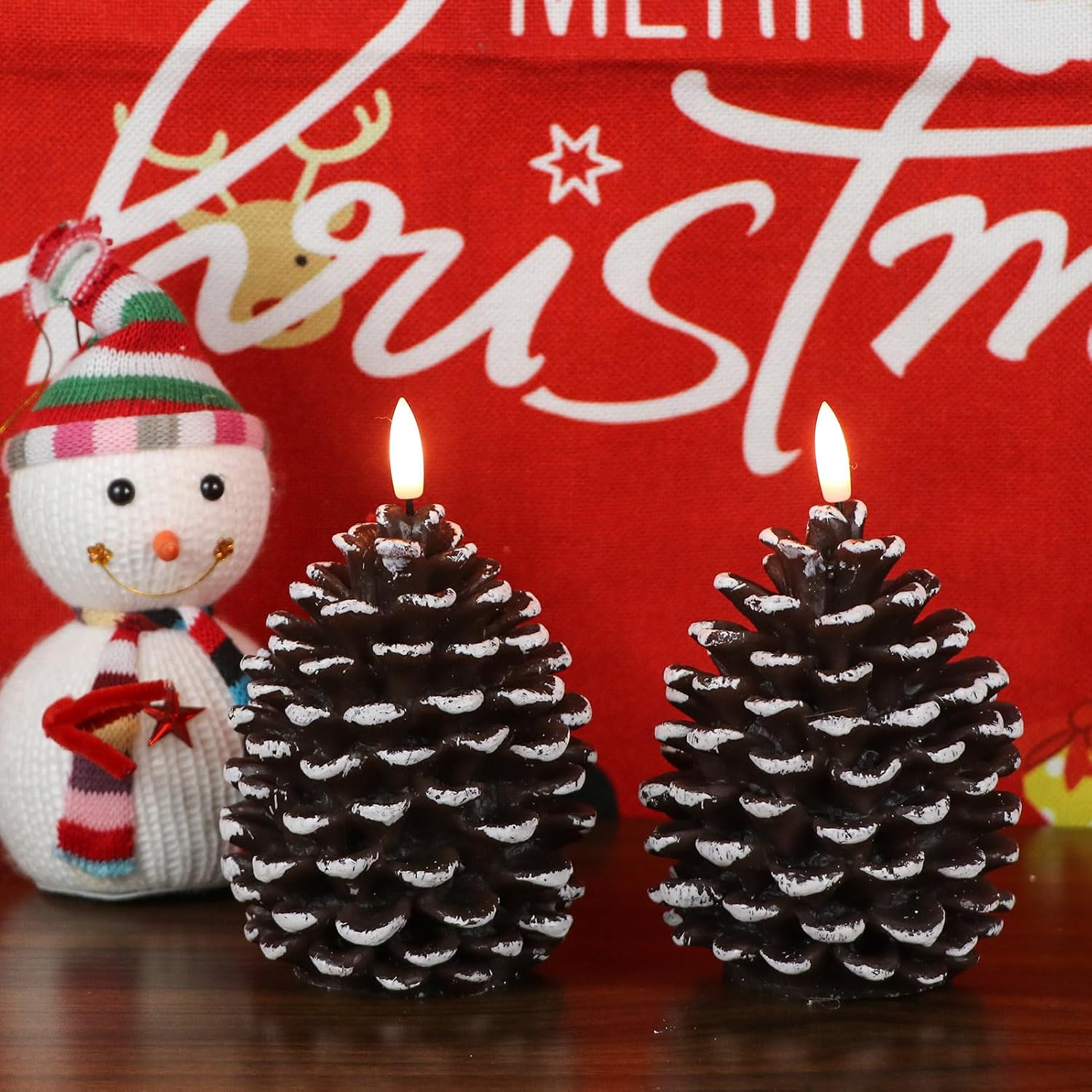 Wondise Pine Cone Flameless Candles with 6H Timer | Battery Operated Real Wax Brown Flickering 3D Wick Candles for
