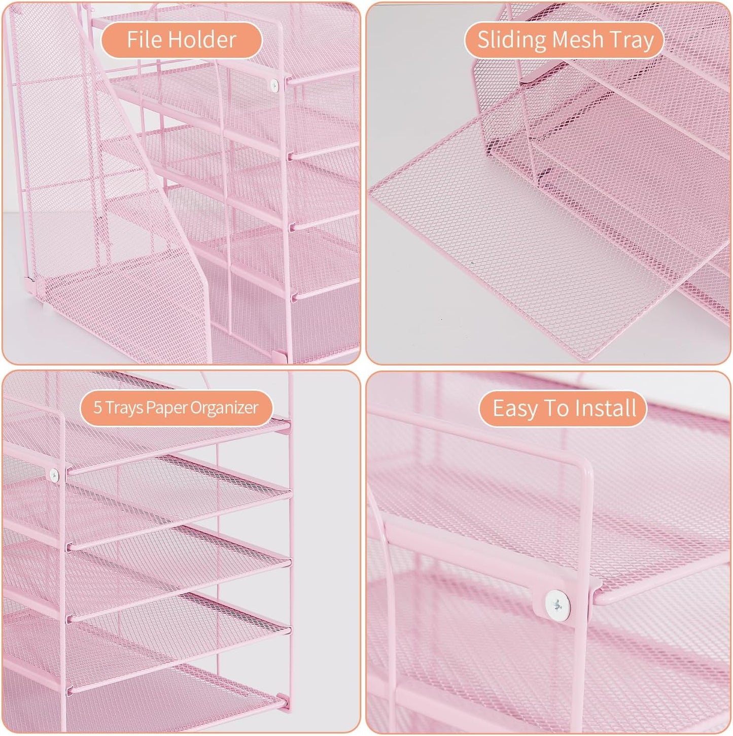LEKETREE Desk Organizers and Accessories, 5-Tier Paper Letter Tray Organizer with File Holder, Desktop Organizer for