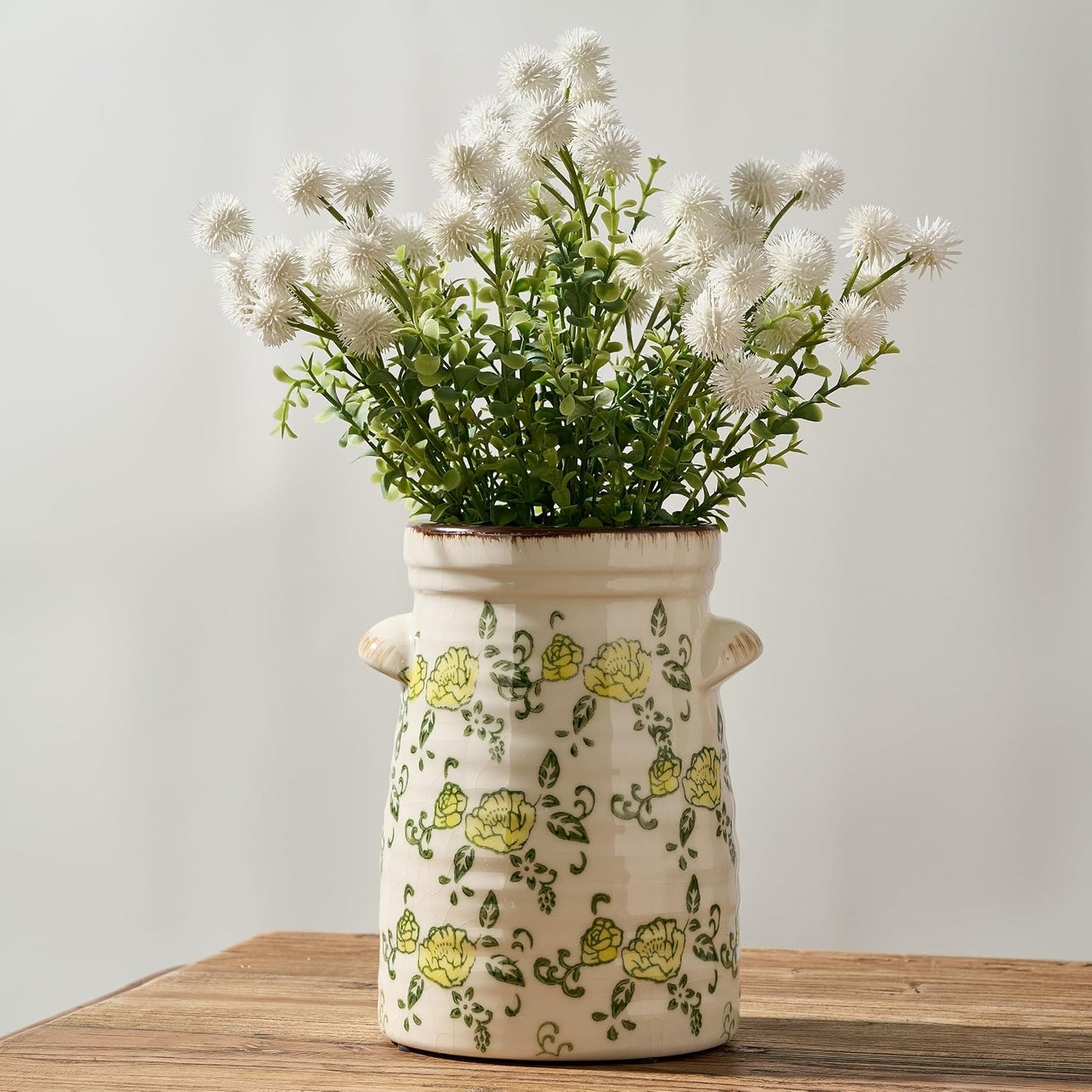 Ceramic Rustic Vase / Gs17323l-yellow Rose / 7.6 Inch