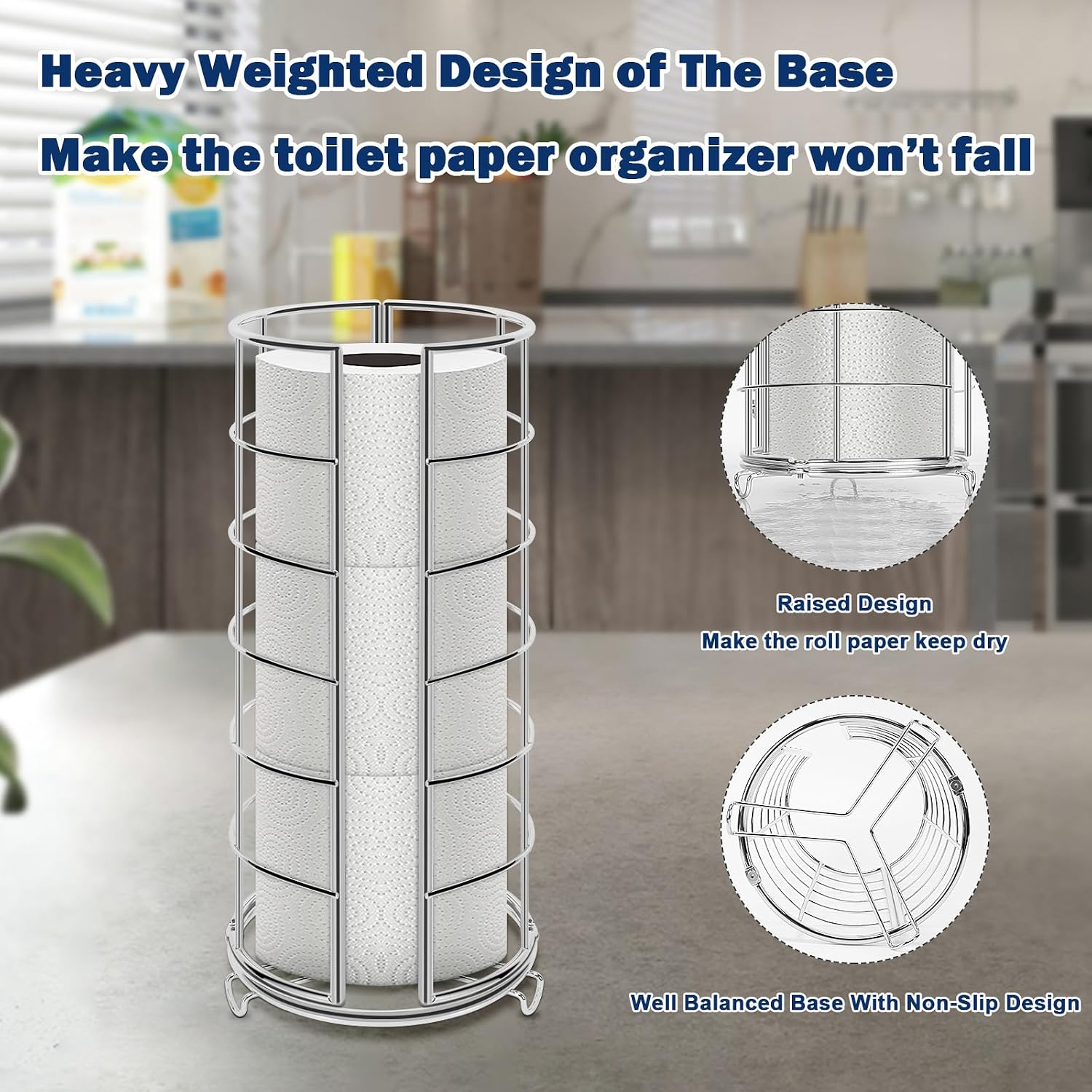 NearMoon Toilet Paper Organizer Stand, Free Standing 3 Rolls Tissue Storage, Metal Bathroom Accessory, Rustproof Toilet